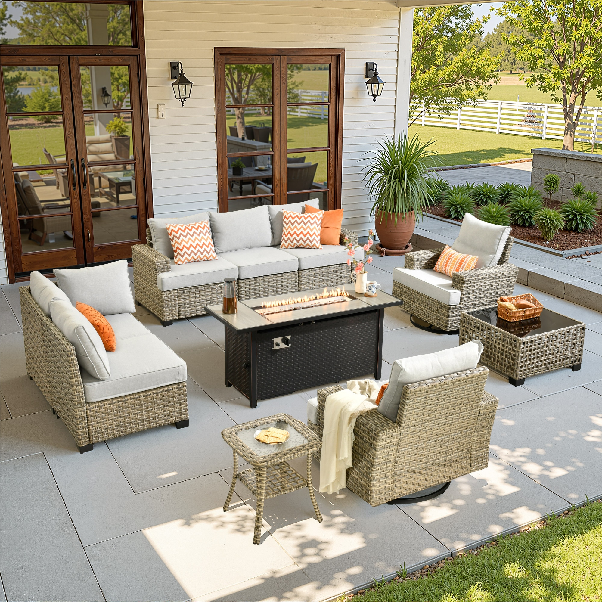 ALTRIGUS 6LCFP8503YZTBS410AL 10 -Piece Wicker Patio Sofa Conversation Set with Light Gray Cushions