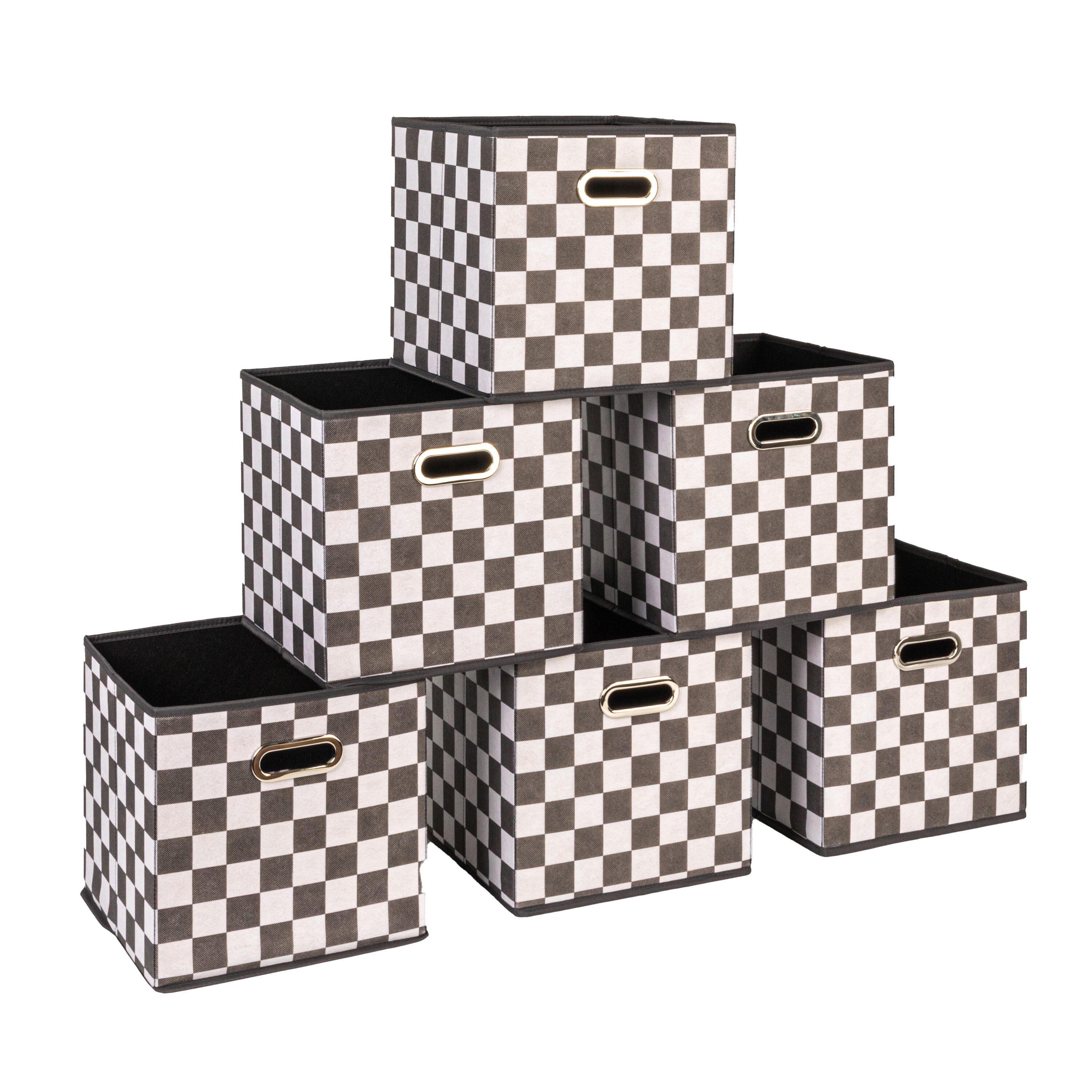 Household Essentials Fabric Storage Bins 6 Piece Set Checkerboard White and Black #HE1249