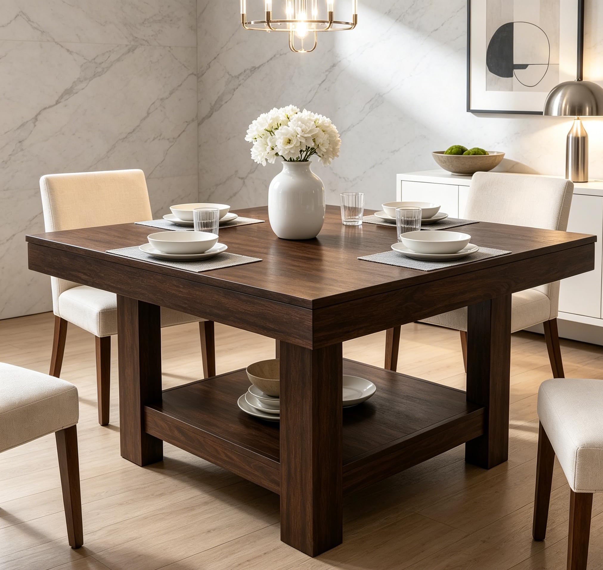 GarveeLife 47inch Farmhouse Square Dining Table for 4 with Storage ...