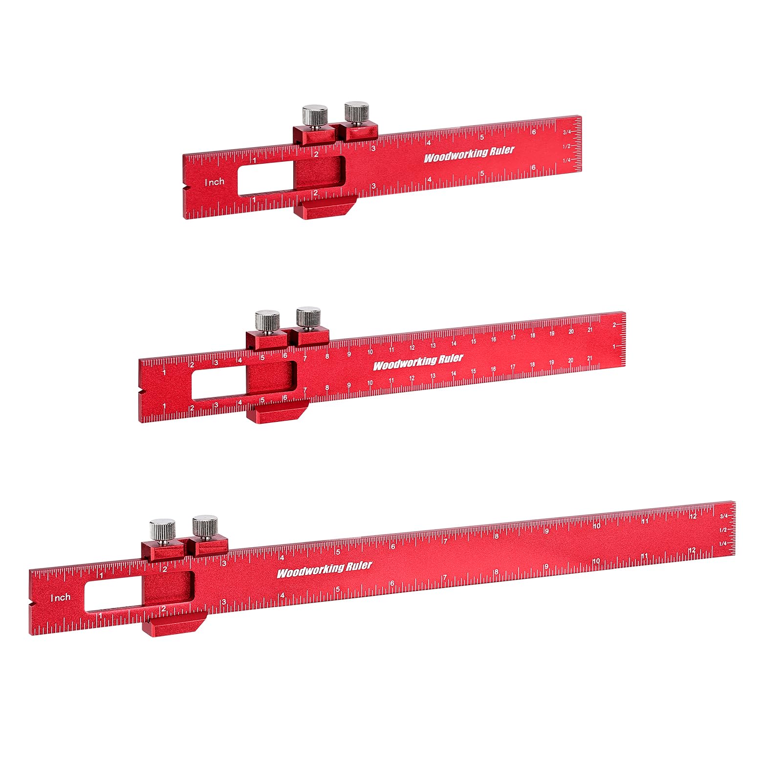 Ahfiwaso  Woodworking Ruler Set with Adjustable Slide Stop Aluminum Alloy Measuring Tools for Marking and Scribing Includes Six Eight and Twelve