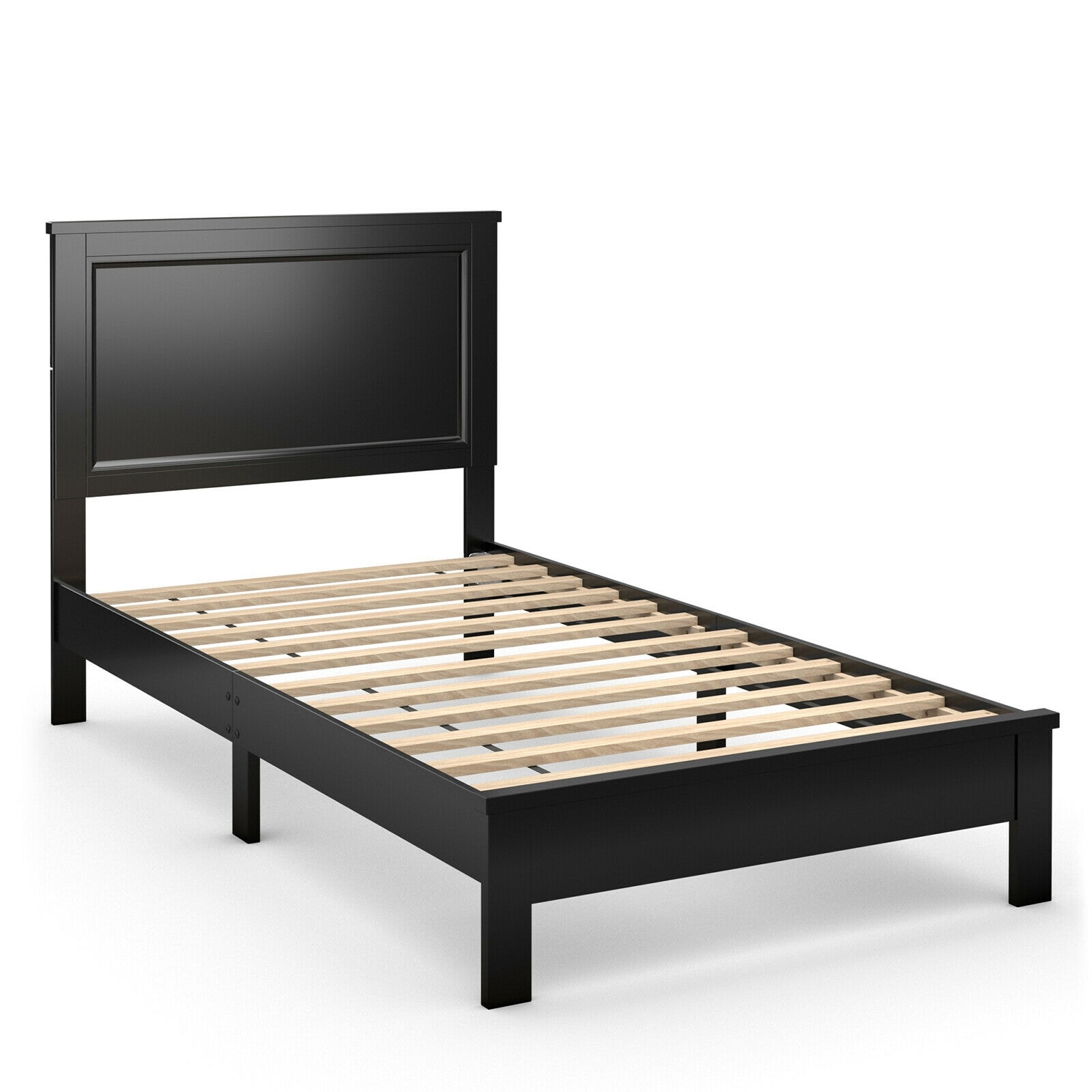 Fenbeli - Twin Wood Platform Bed Frame with Integrated Headboard Rubber Wood Legs Under Bed Stora...