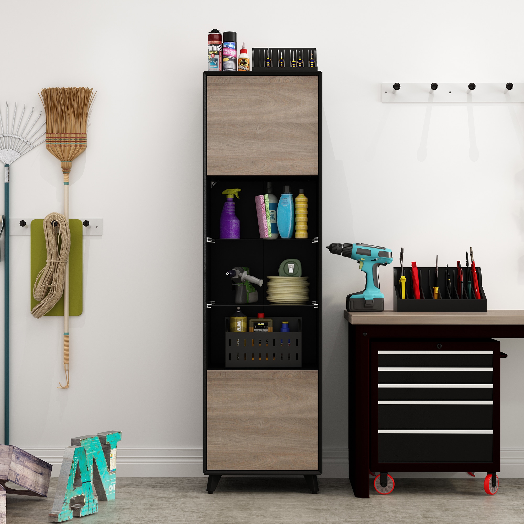 FUFU&GAGA KF200253-01 18.5-in W x 67-in H x 15.7-in D Freestanding Composite wood Garage Cabinet in Multiple colors/finishes