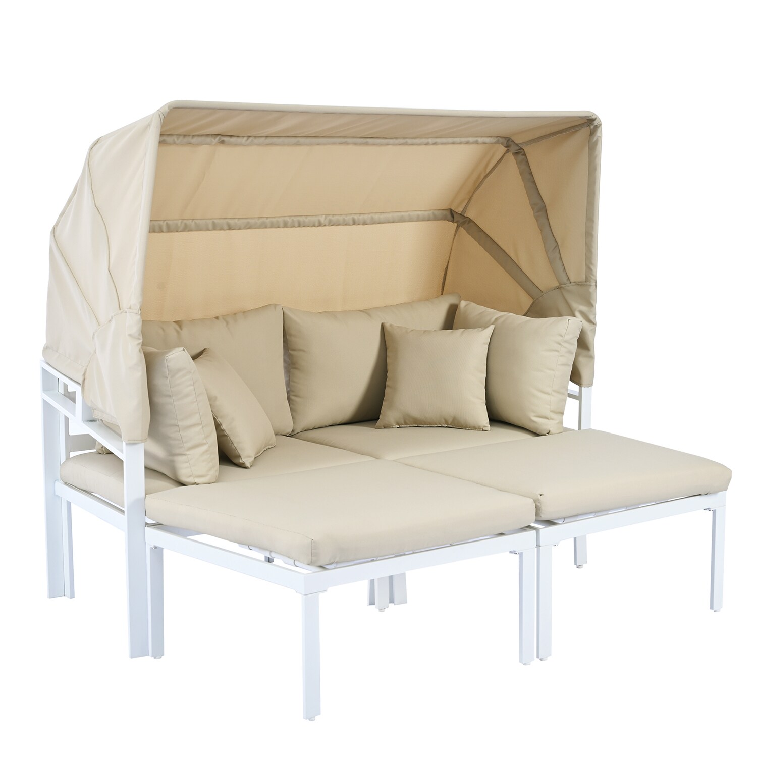 Bybafun YA0100325 Outdoor Daybed with Beige Cushions and Iron Frame