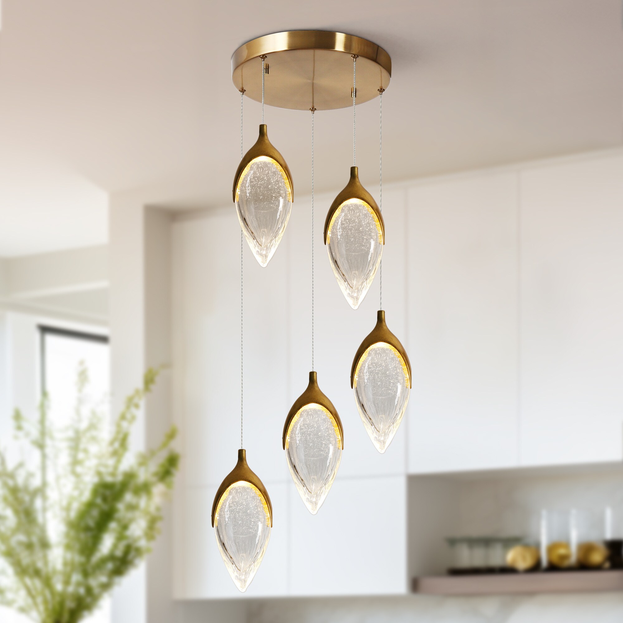 LNC HA05318 Evacampbell Polished Gold Glam Integrated LED Crystal For Use in Bedrooms, Dining Rooms, Foyers, Kitchens, Living Rooms Chandelier