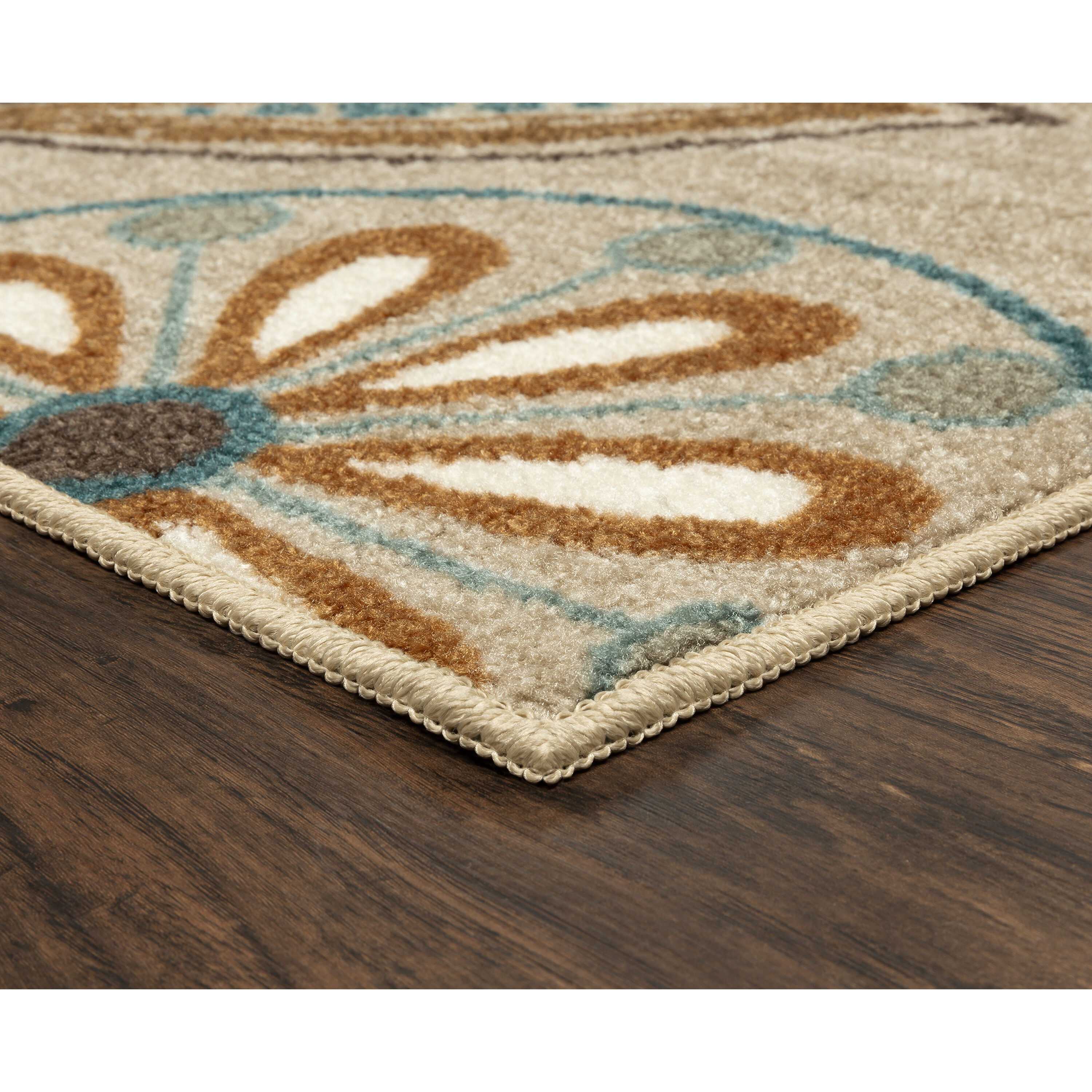 Beige Floral Tufted Washable Rectangular Rug