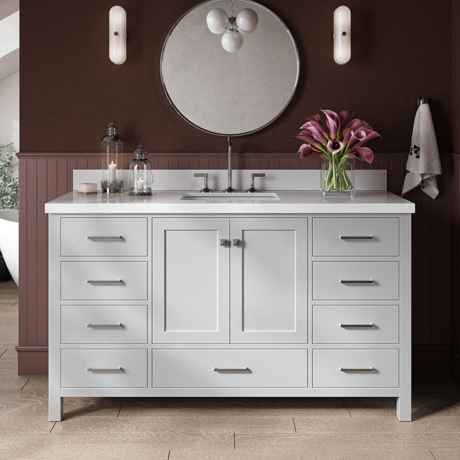 ARIEL A061SWQRVOGRY Cambridge 61-in Gray Undermount Single Sink Bathroom Vanity with Pure White Quartz Quartz Top