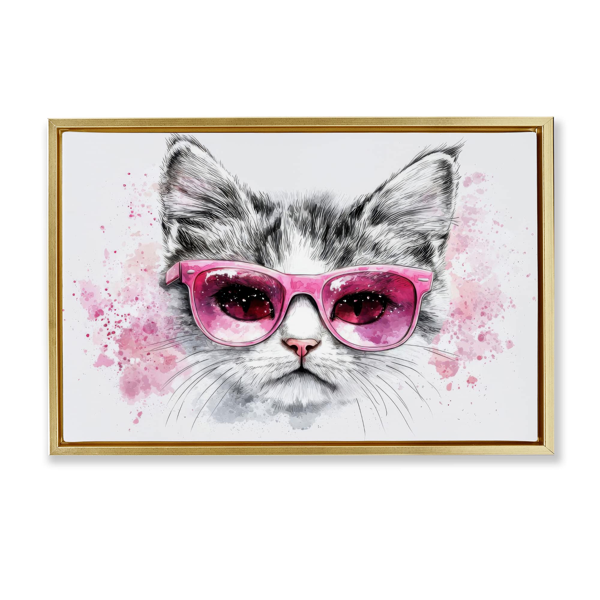 Stupell Industries BT-643-FFG-16X24 Cool Cat with Sunglasses Floating Frame design by LSR Creative Studio