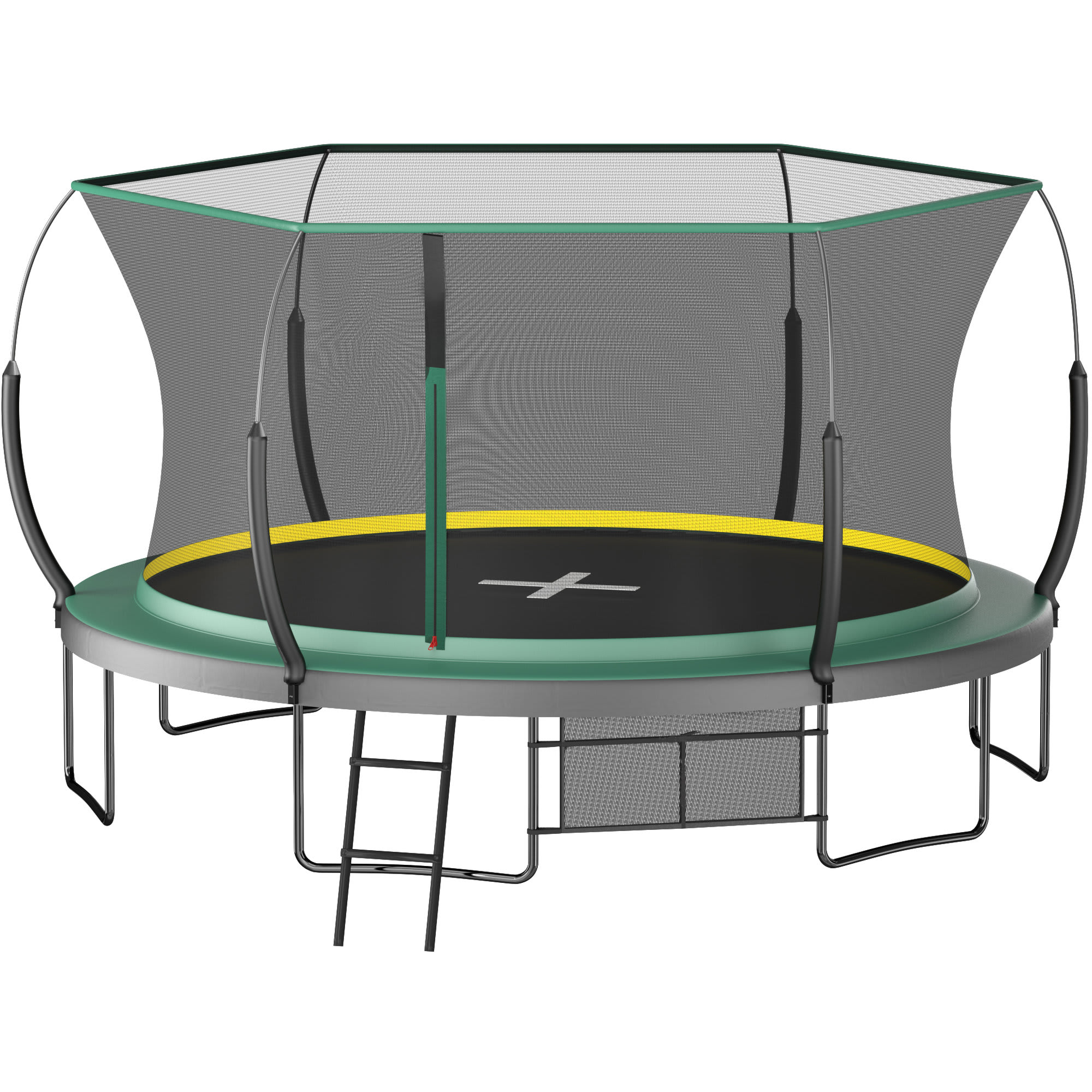 Aoibox  14FT Springfree Trampoline with Bungee Cords No Gap Safety Net Double Layer Pad 6 W Shape Legs Ladder and Shoes Bag Green
