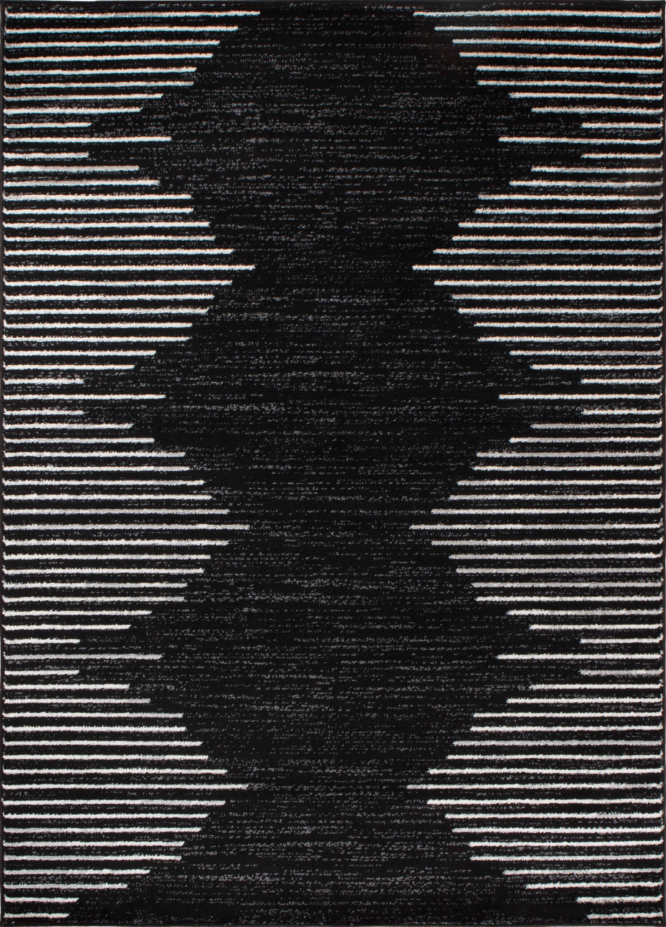 World Rug Gallery 385BLACK4X6 4 x 6 (ft) Loomed Polyester/Polypropylene Black Rectangular Indoor Stripe Global Area rug