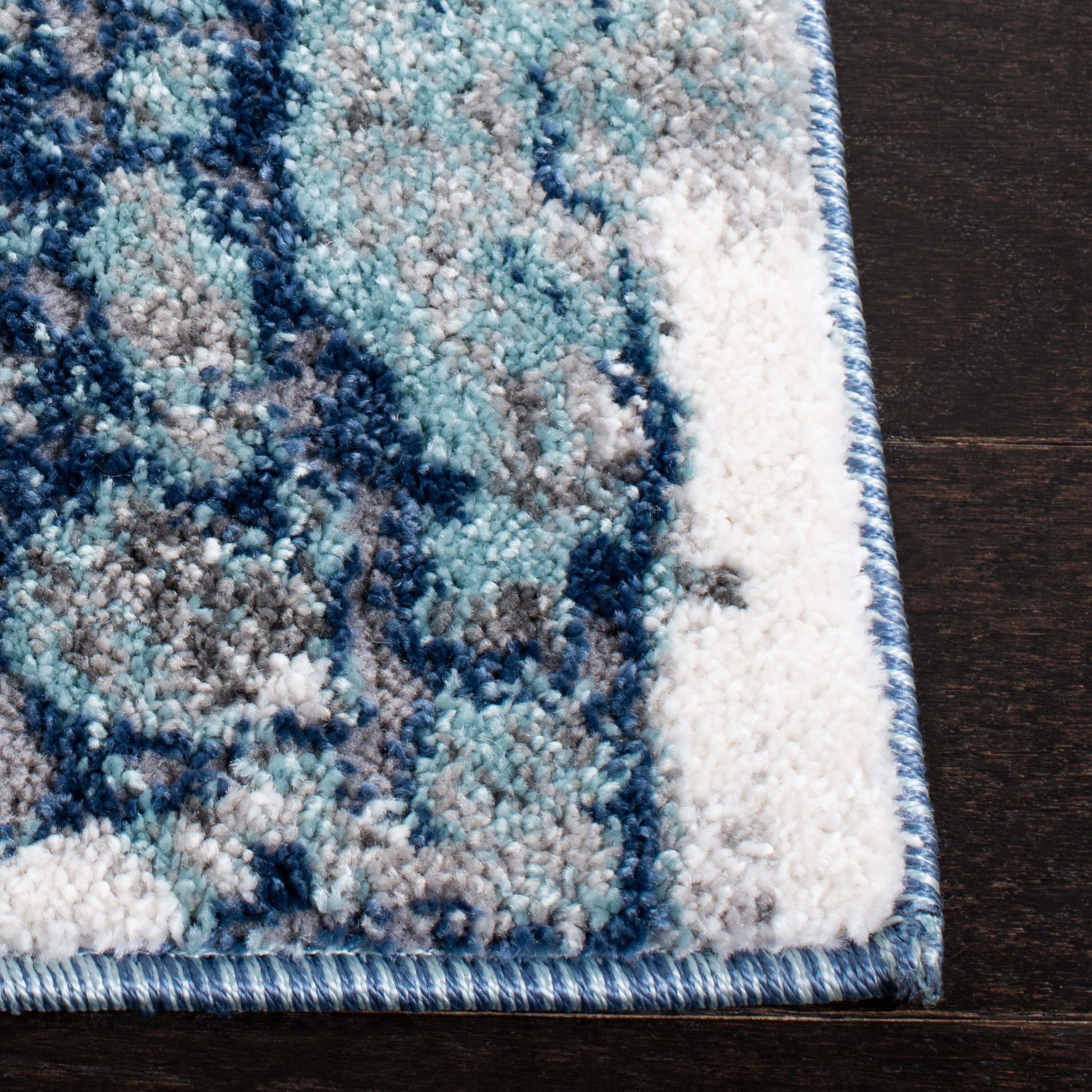 Navy and Gray Abstract Synthetic Rectangular Area Rug
