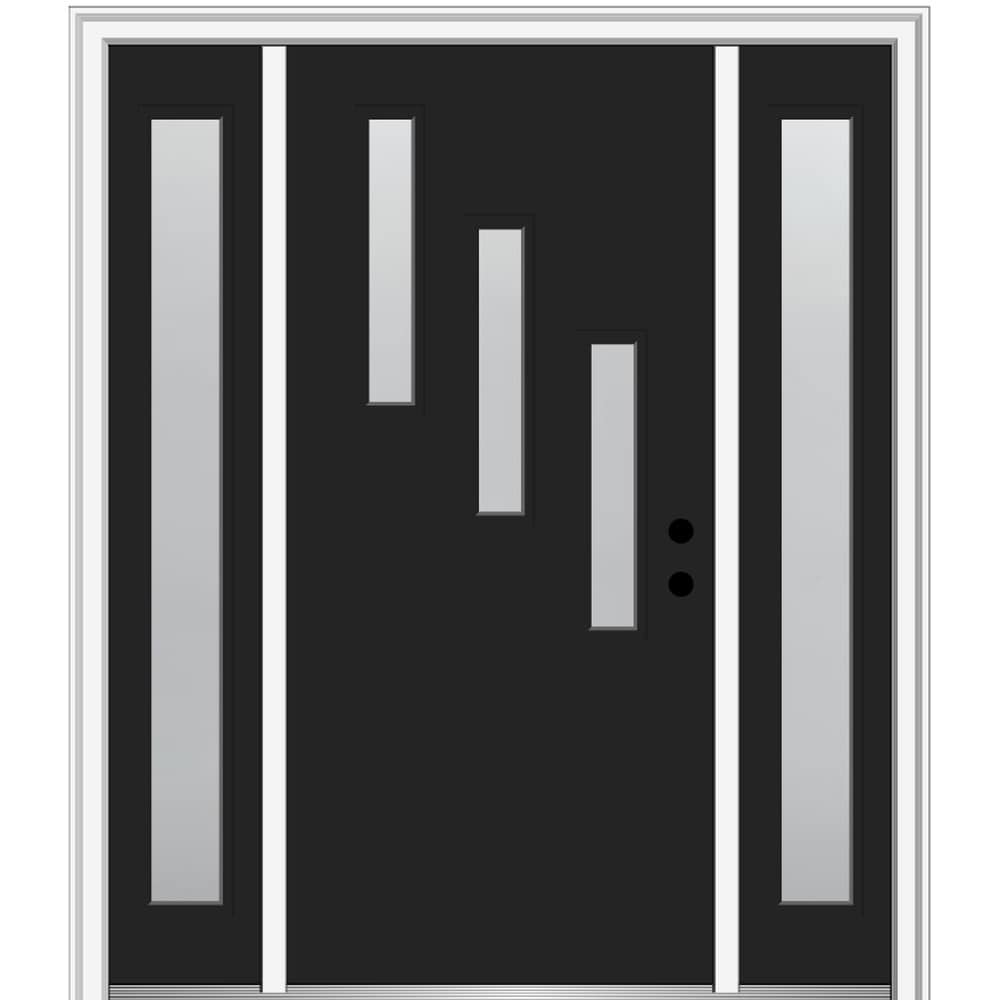 MMI DOOR ZZ347970L 60-in x 80-in x 4-9/16-in Fiberglass Pulse lite Left-hand inswing Black Painted Prehung Front Door with Sidelights with Brickmould Insulating core