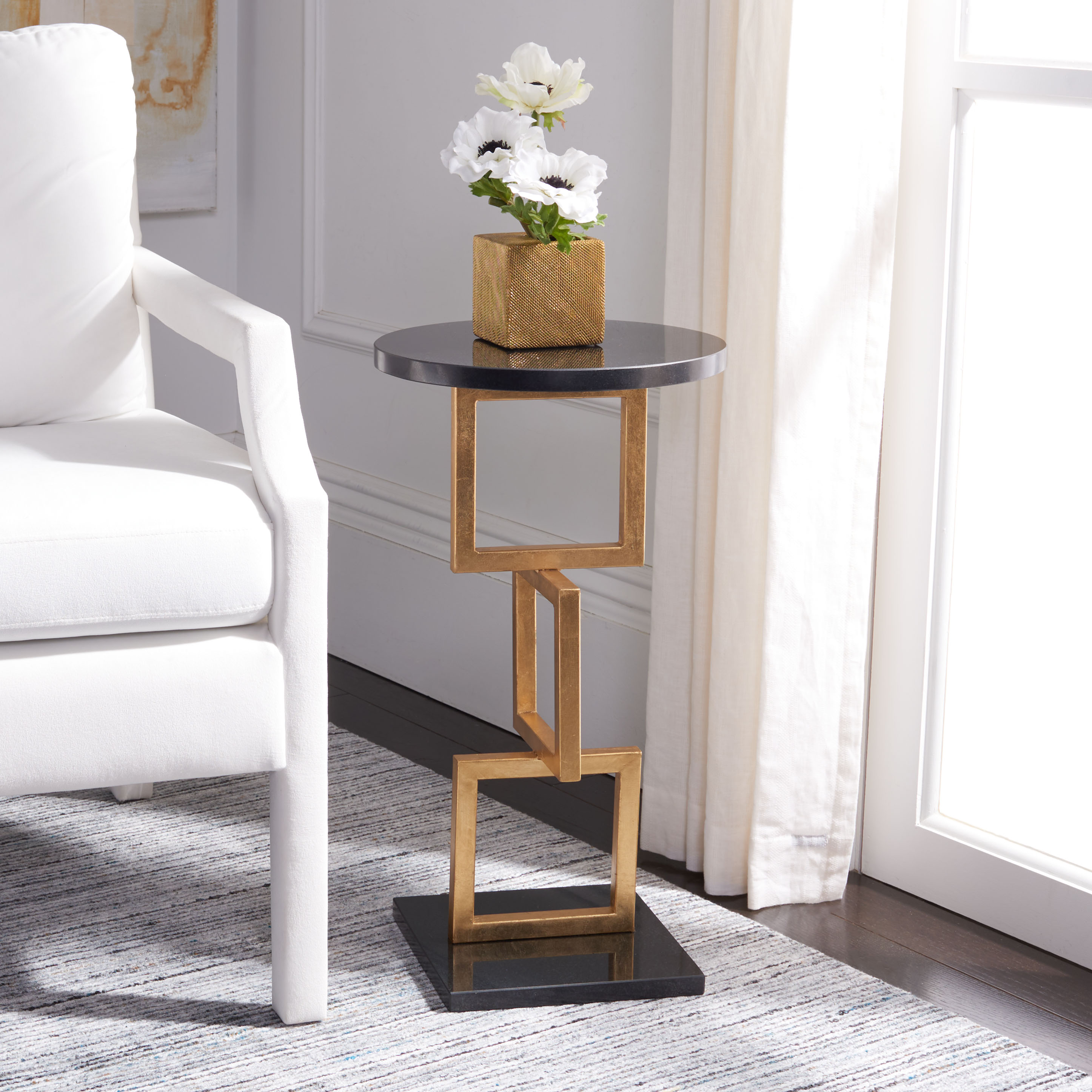 Safavieh Cassidy Gold/Black Marble Top Glass Round Modern End Table at ...