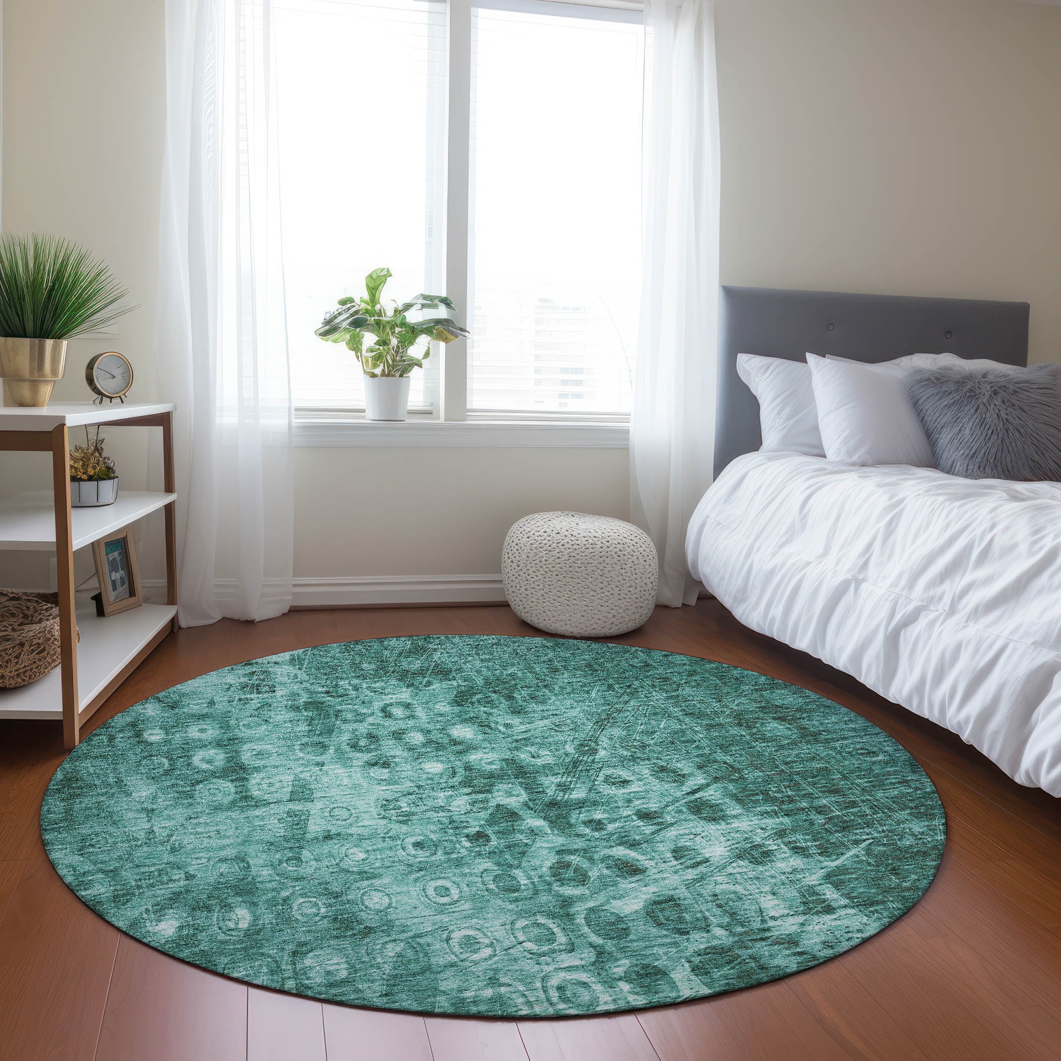Addison Rugs ACN577TE8RO Chantille ACN577TE 8 x 8 (ft) Polyester Teal Round Indoor/Outdoor Geometric Machine washable Area rug