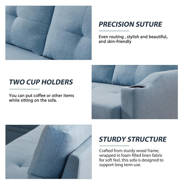 Clihome Sofa bed Modern Blue Linen Sofa in the Couches, Sofas ...