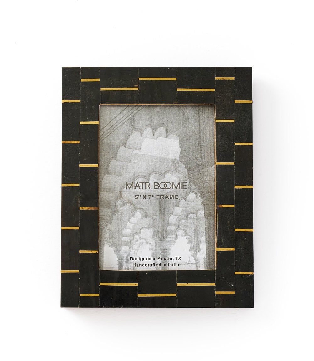 Matr Boomie  Andhera Dash 5x7 Black Picture Frame - Carved Horn and Brass