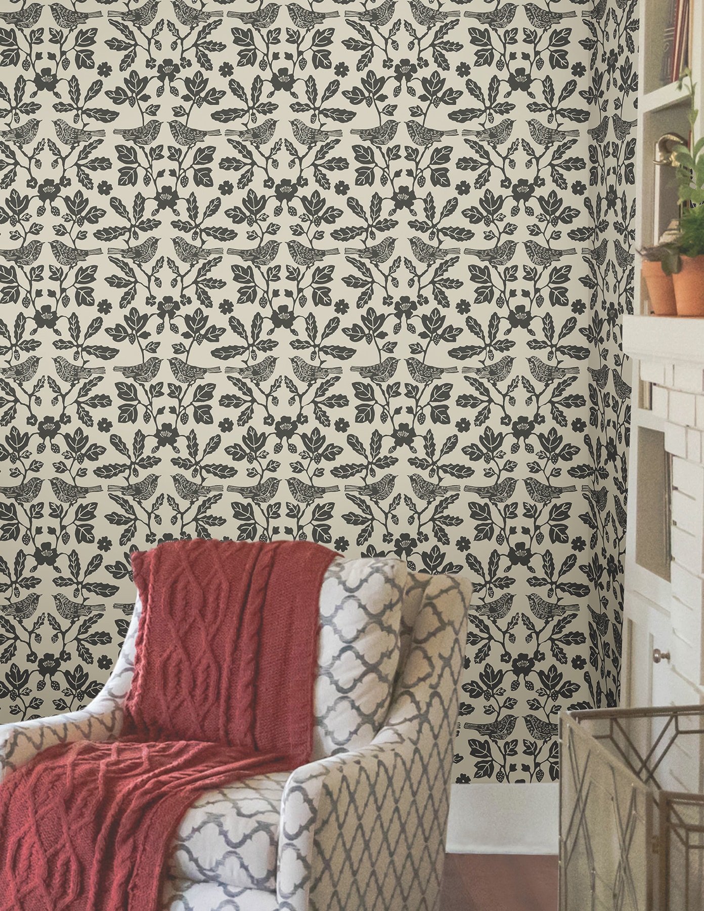 Erin & Ben 34.2-sq ft Gray Non-woven Ivy/Vines Self-adhesive Peel and ...