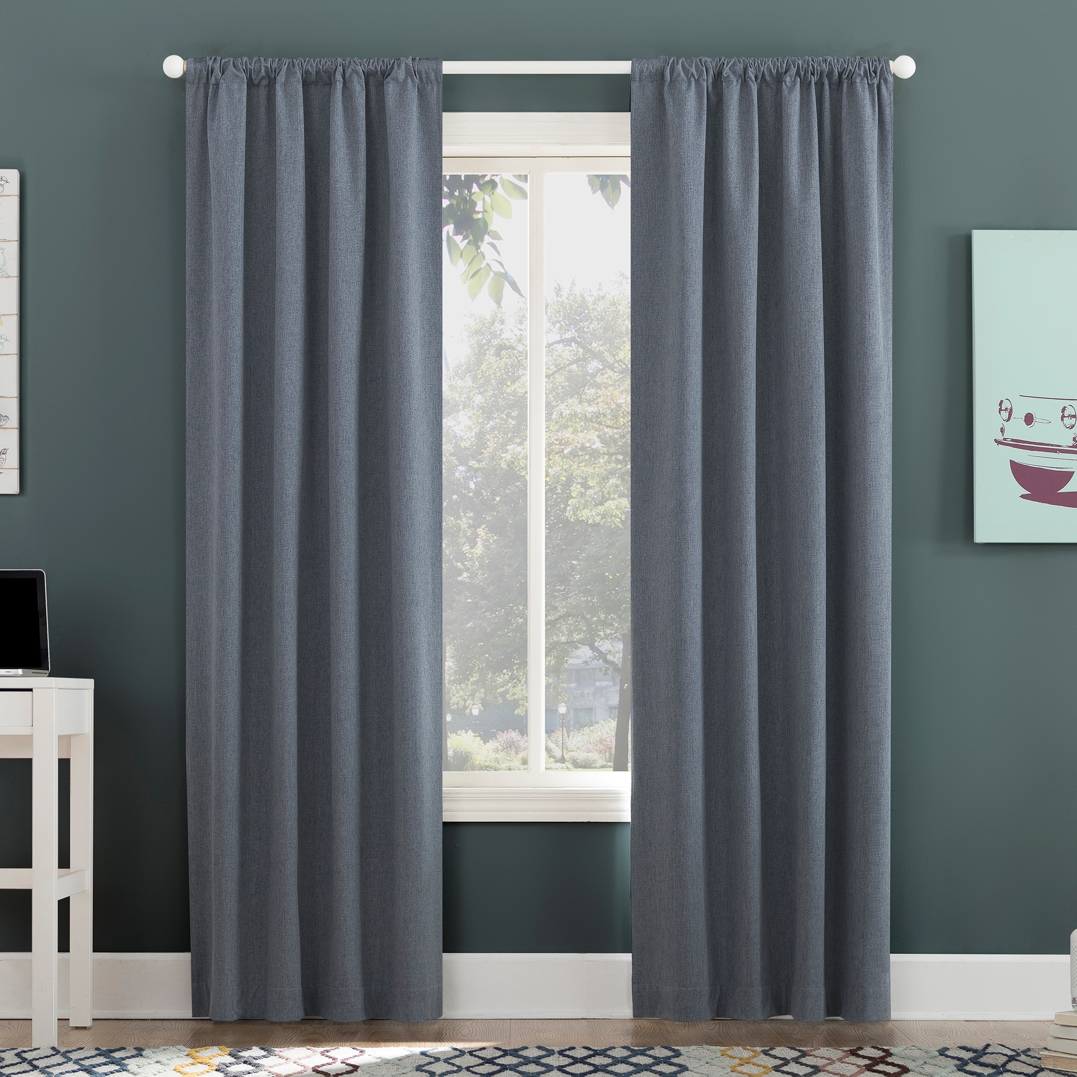 Sun Zero 59899 84-Inches Blue Blackout Standard lined Rod pocket Single curtain panel