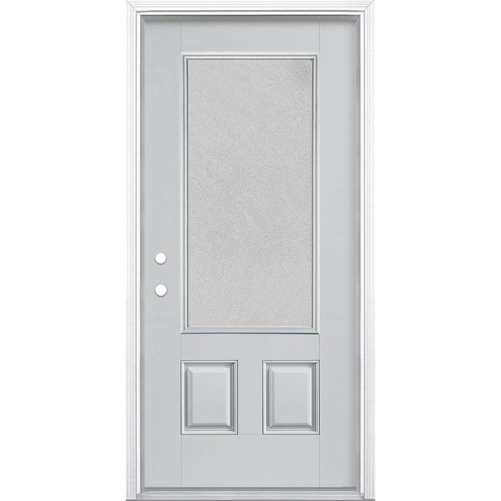 Masonite 896205 Microgranite 36-in x 80-in Fiberglass 3/4 Lite Right-Hand Inswing Infinity Gray Painted Single Front Door with Brickmould Insulating Core