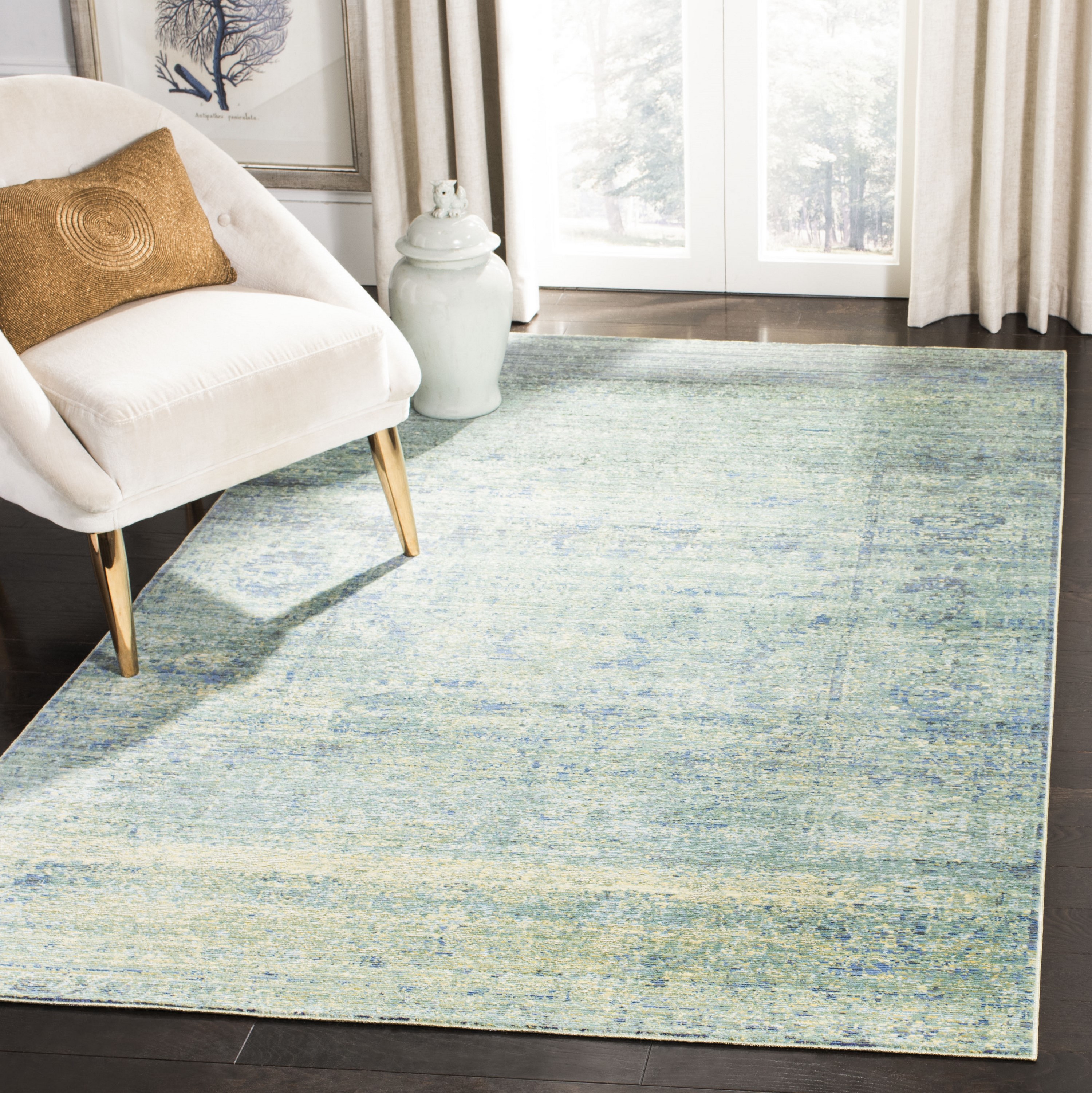 Lush Green Abstract 4' x 6' Hand-Knotted Wool Blend Area Rug