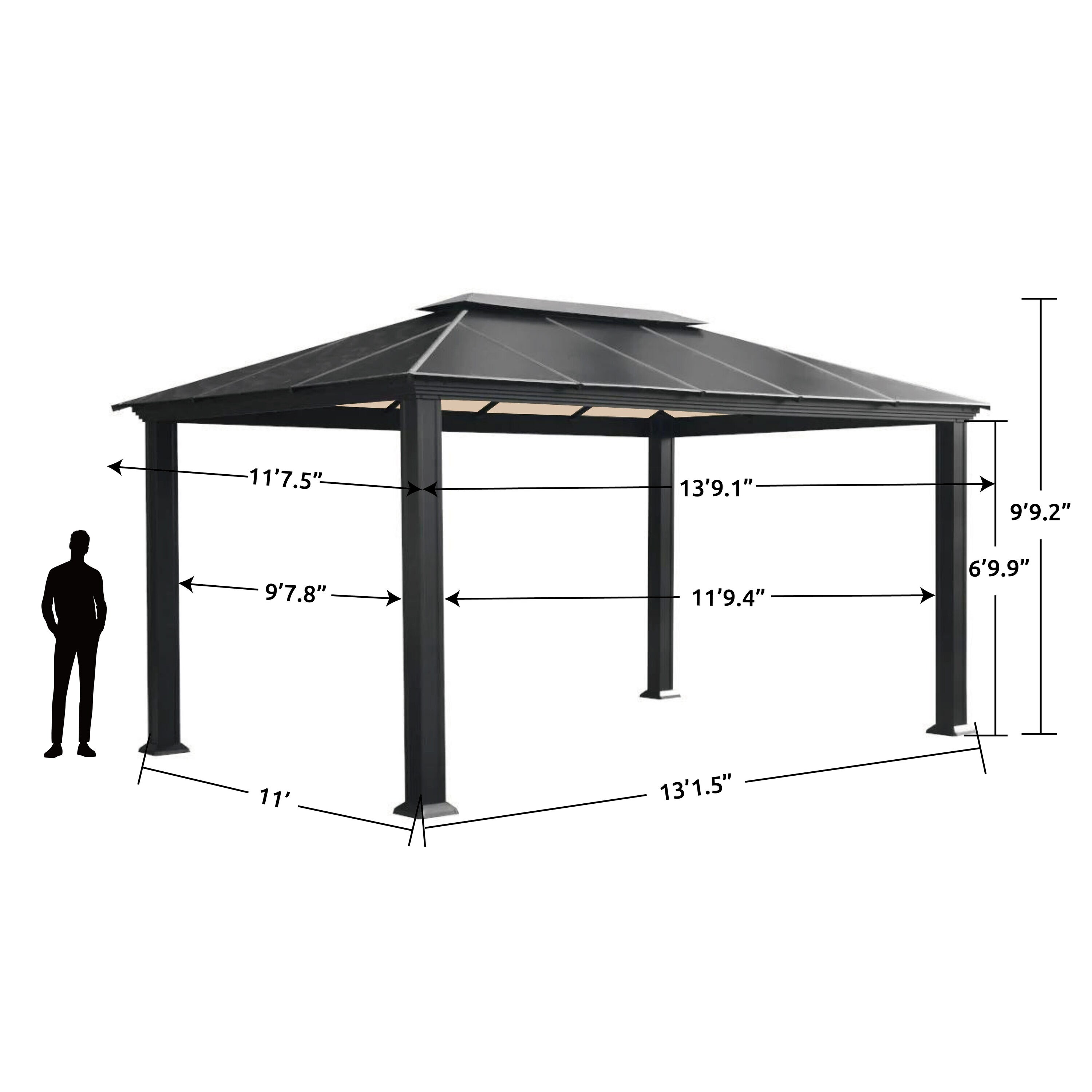 Paragon-Outdoor 12-ft x 14-ft Santa Monica Black Metal Rectangle Semi ...