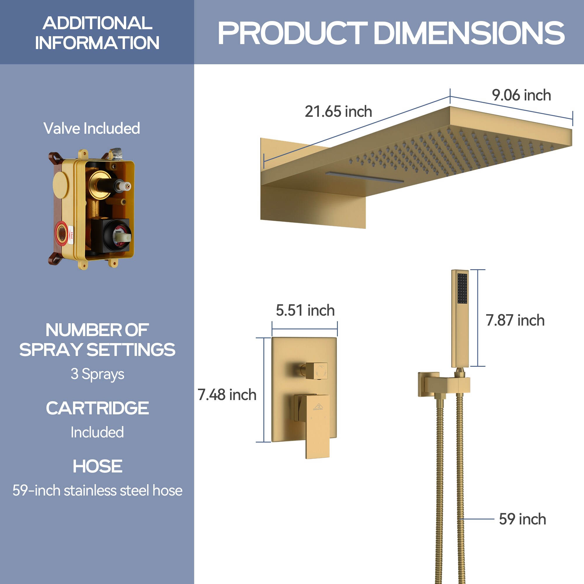 CASAINC M6630-A-22-BG Showerhead-Bar-Panels - View #9