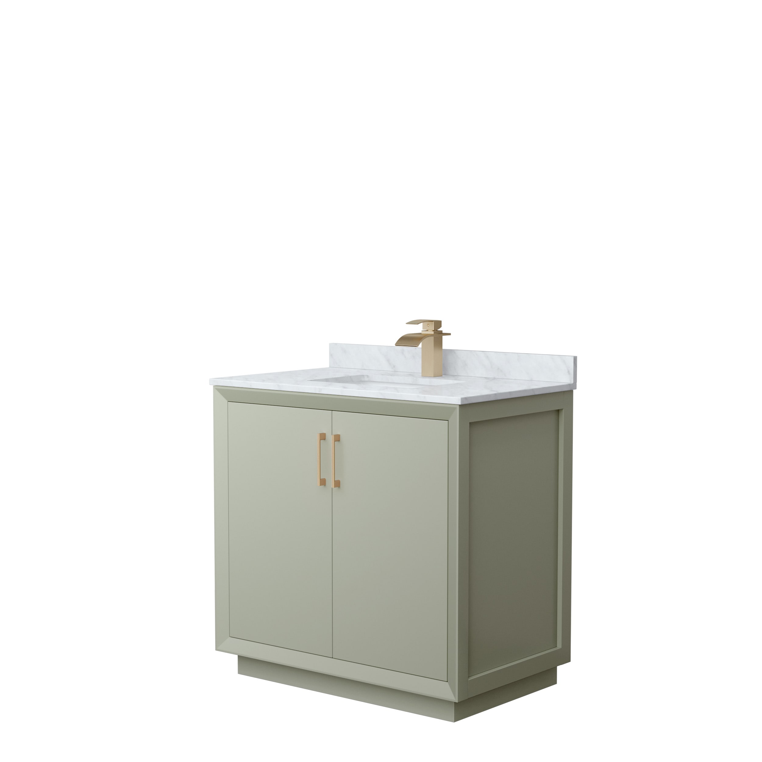 Wyndham Collection WCF414136SLZCMUNSMXX Strada 36-in Light Green with Satin Bronze Trim Undermount Single Sink Bathroom Vanity with White Carrara Marble Natural Marble Top