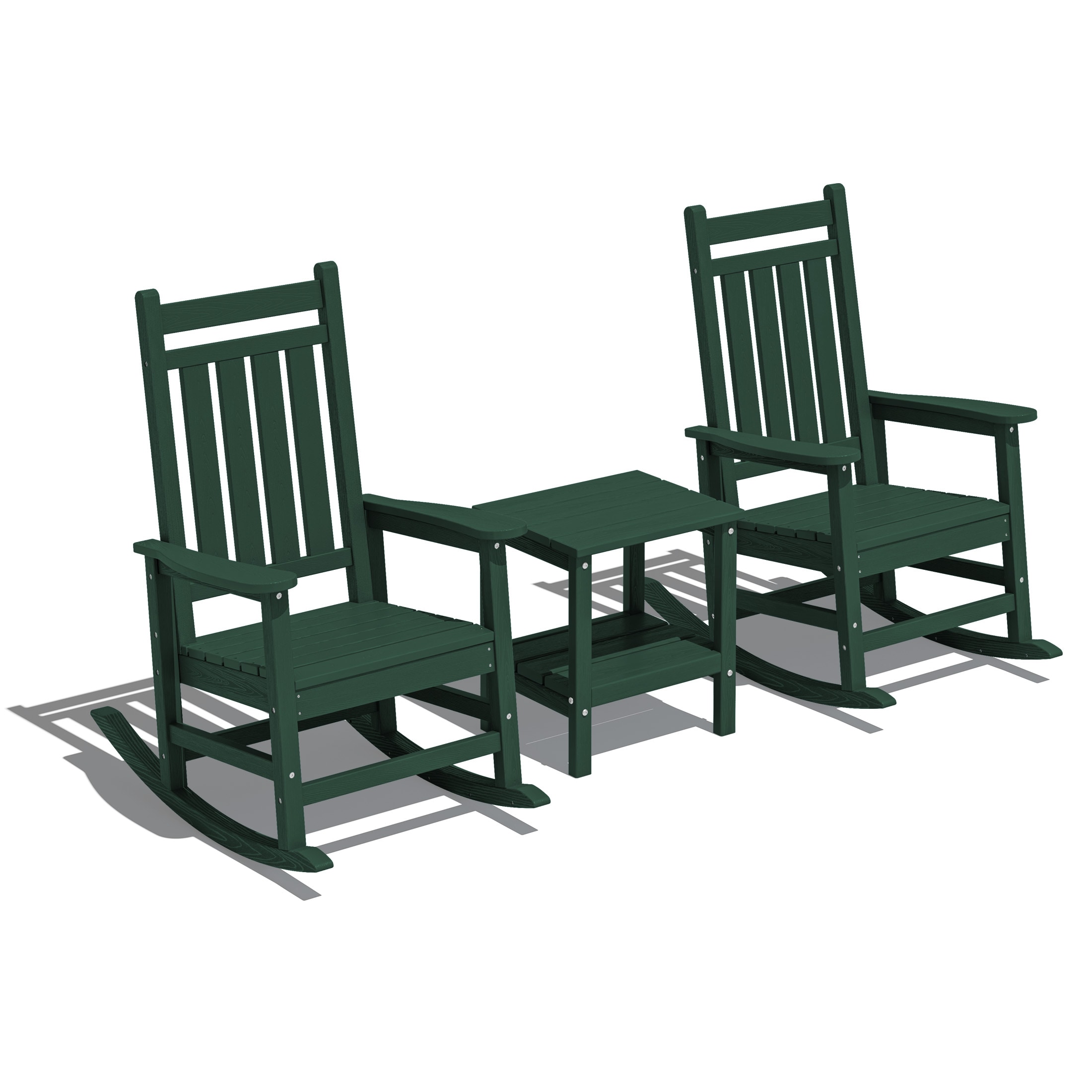 JEAREY GBYY3JT-GN HDPE High-back Patio Rocking Chair Set of 2 Green HDPE Frame Rocking Chair with Slat Seat