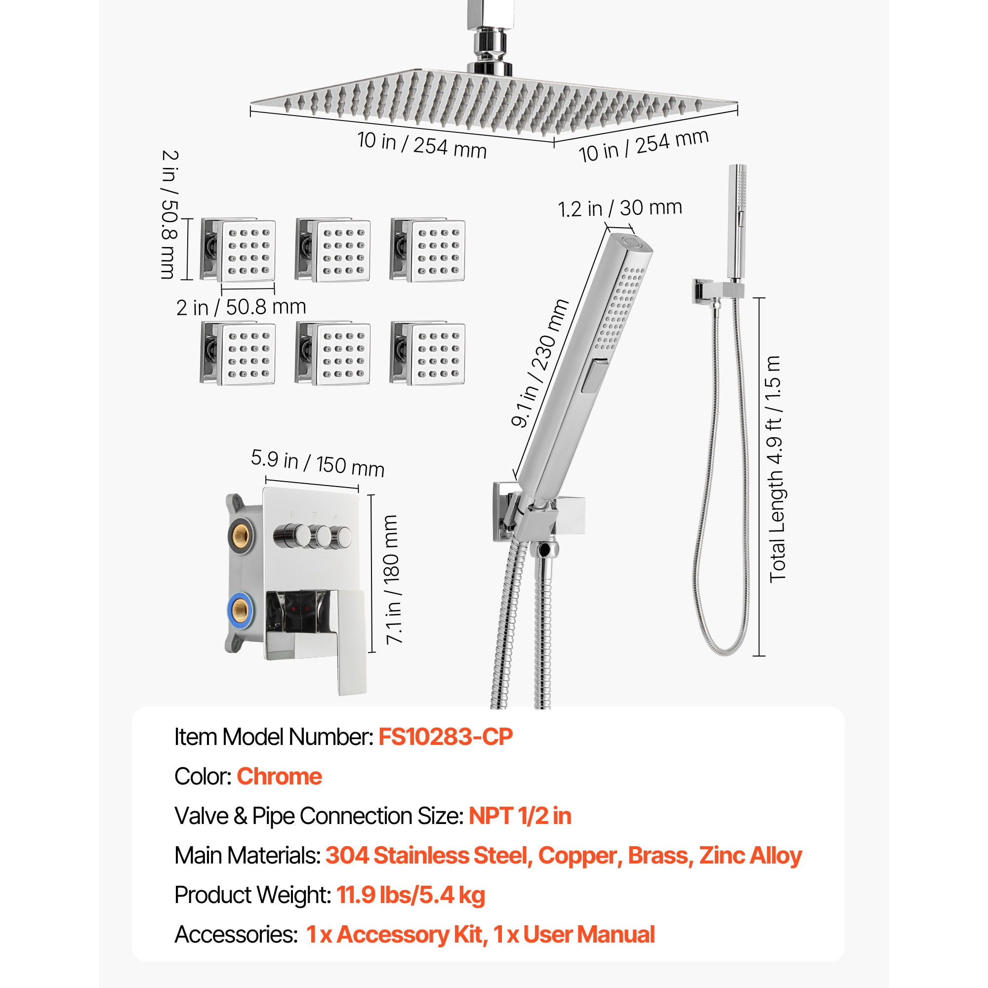 VEVOR SCDPBPHSPHST15710V0 Showerhead-Bar-Panels - View #7