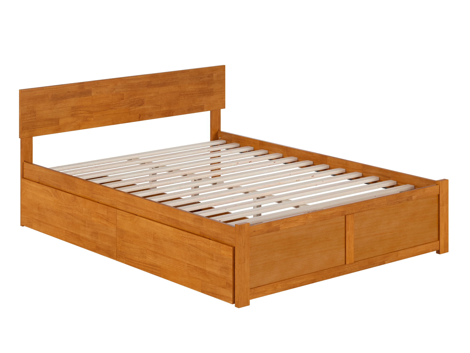 Light Toffee Queen Wood Platform Bed with Storage Drawers