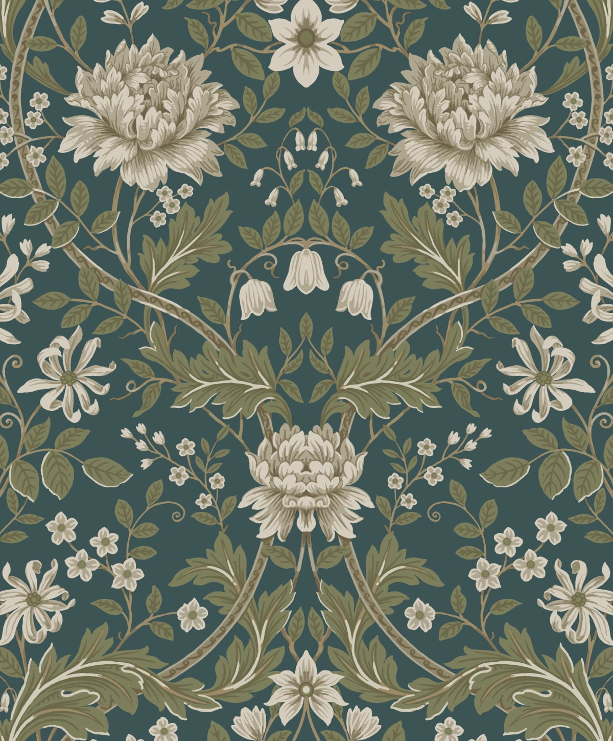 NextWall NW44604 31.35-Sq. Feet Teal and Moss Green Vinyl Floral Self-adhesive Peel and Stick Wallpaper