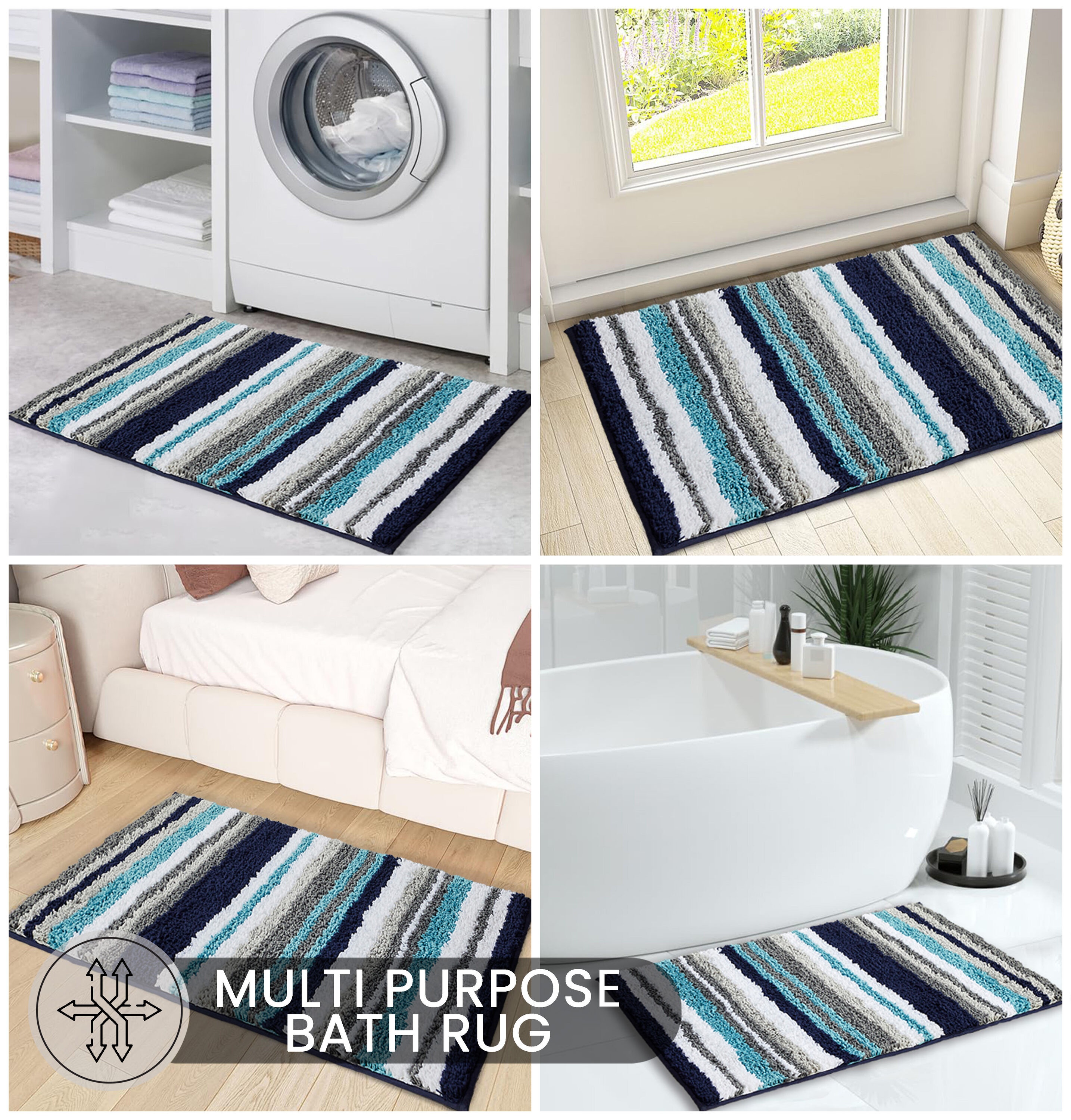 Luxurious 24" x 36" Blue & Gray Polyester Tufted Bath Rug