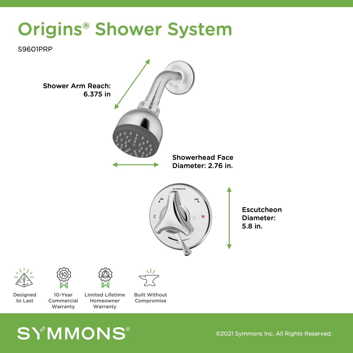 Symmons S9601PRP Showerhead-Bar-Panels - View #3