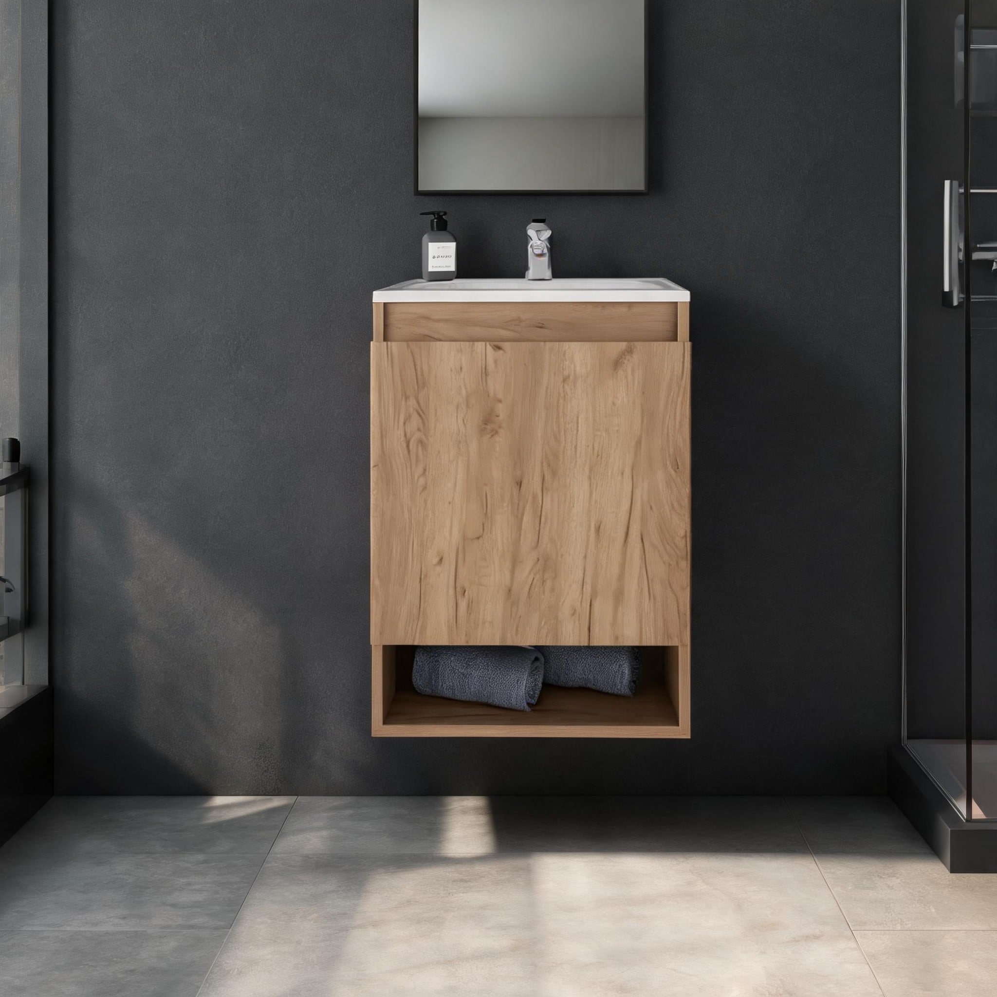 chillscreamni - Shelving Bathroom Vanities in Beige 18.3 x 17.6 x 24.8 in with Practical Control
