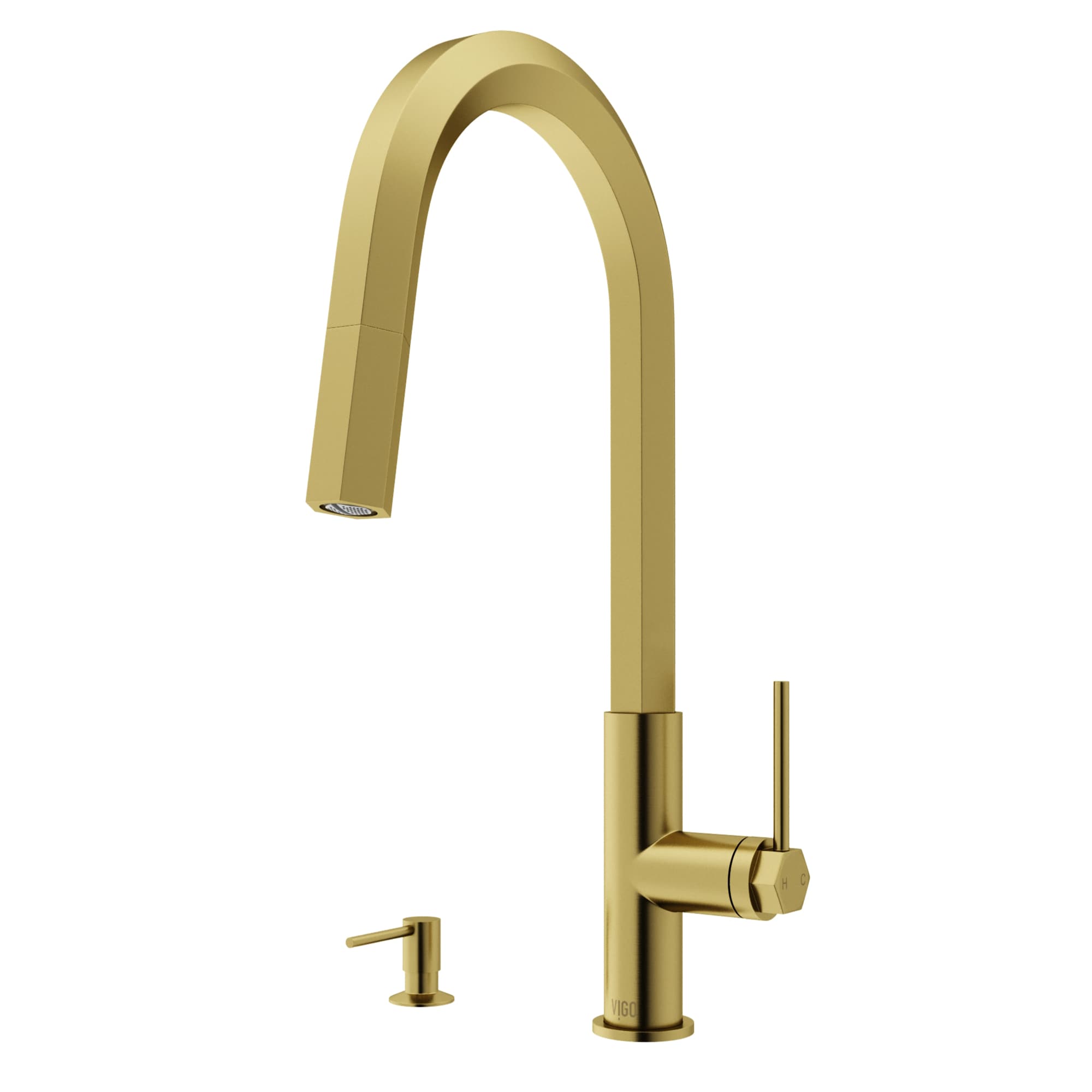 VIGO VG02034MGK2 Hart Matte Brushed Gold Single Handle Deck-mount Pull-down Kitchen Faucet (Soap Dispenser Included)