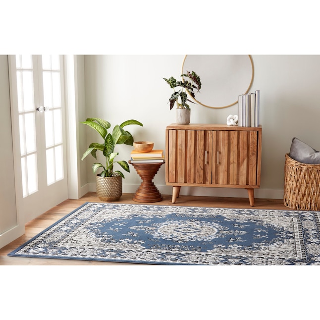 Home Dynamix Premium Sakarya 9 X 12 Ft Blue Ivory Indoor Medallion French Country Area Rug In The Rugs Department At Lowes Com