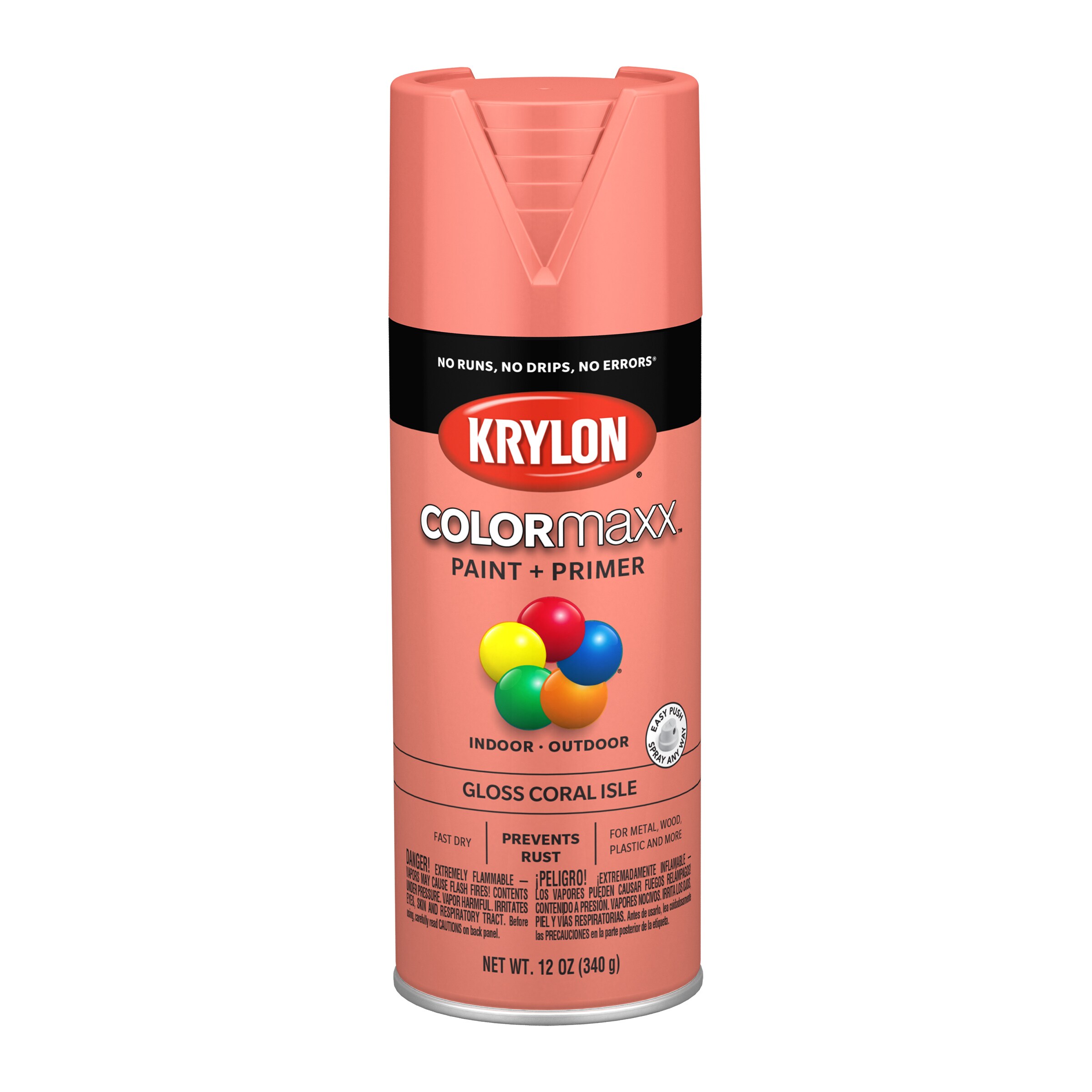 Krylon K05514007SOS COLORmaxx 6 -Pack Gloss Coral Isle Spray paint and primer in one ( NET WT. 12-oz )