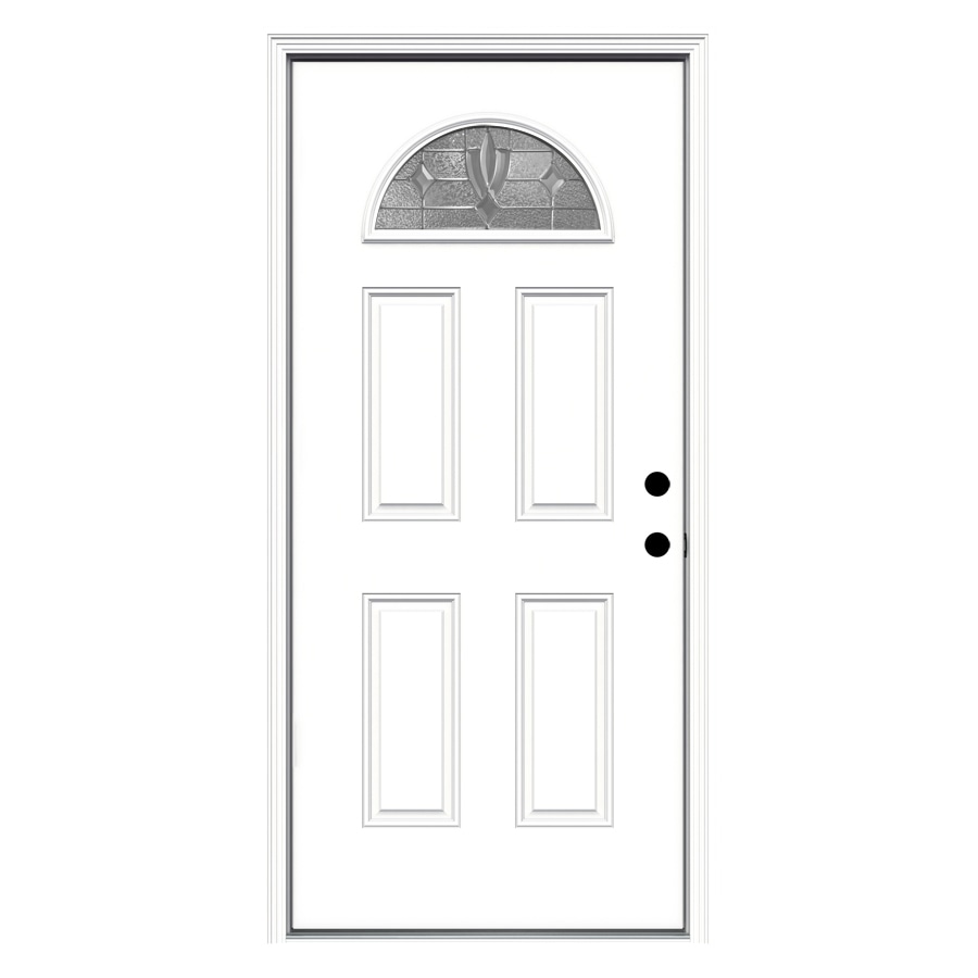 JELD-WEN LOWOLSTL36LSPLLH Laurel 36-in x 80-in x 4-9/16-in Steel 1/4 lite Left-hand inswing Primed Prehung Front Door with Brickmould Insulating core