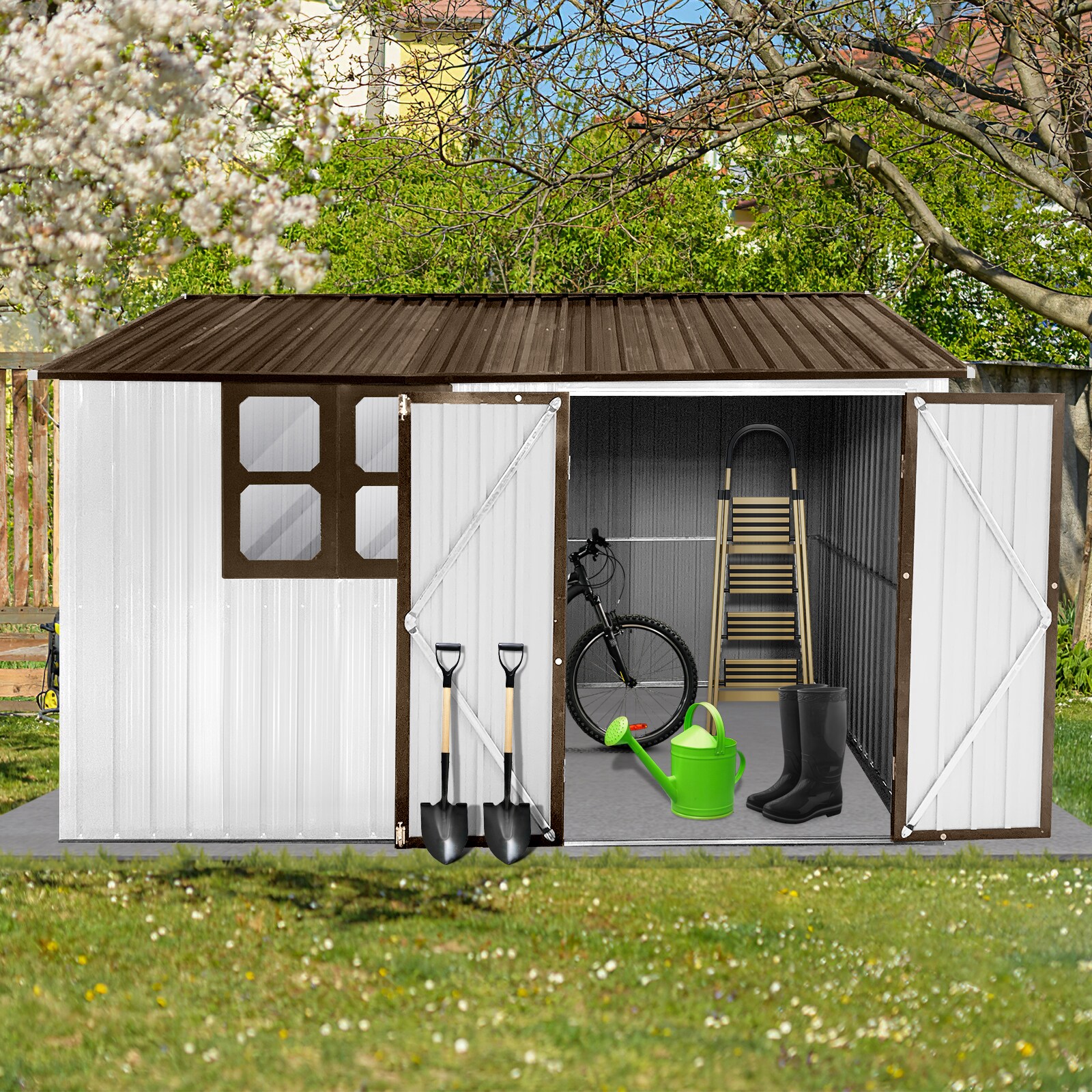 Lycvki CP-19 13-Feet W x 20-Feet L x 9.5-Feet H White Metal Carport with Polycarbonate Roof