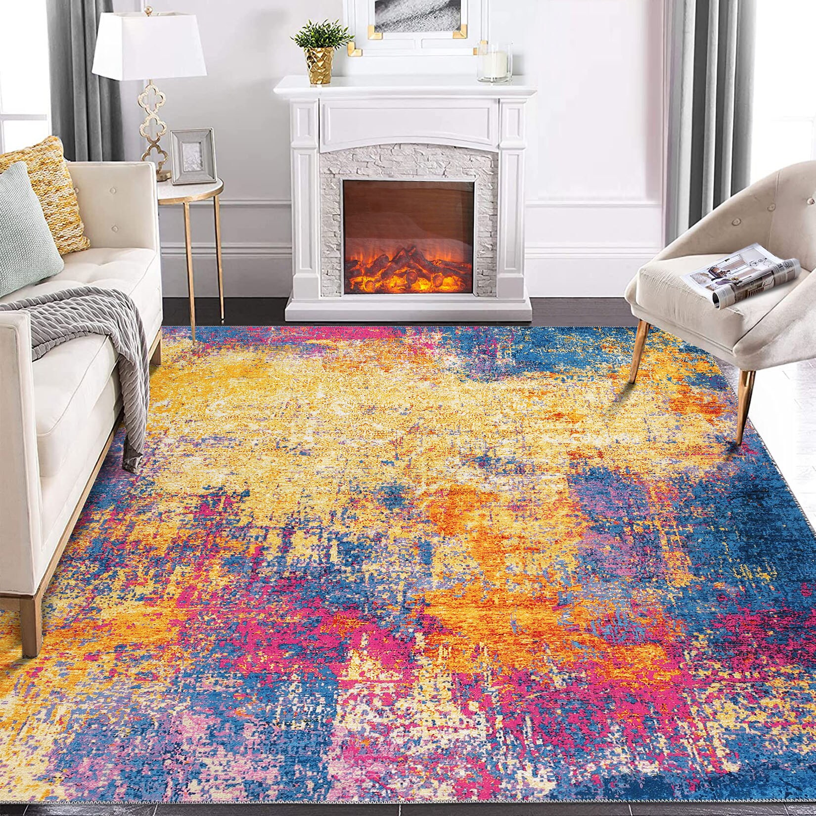 Garvee YXY-LO-PHO-0ZW30XI5 4 x 6 (ft) Polyester Colorful Rectangular Indoor Abstract Mid-Century Modern Machine washable Area rug
