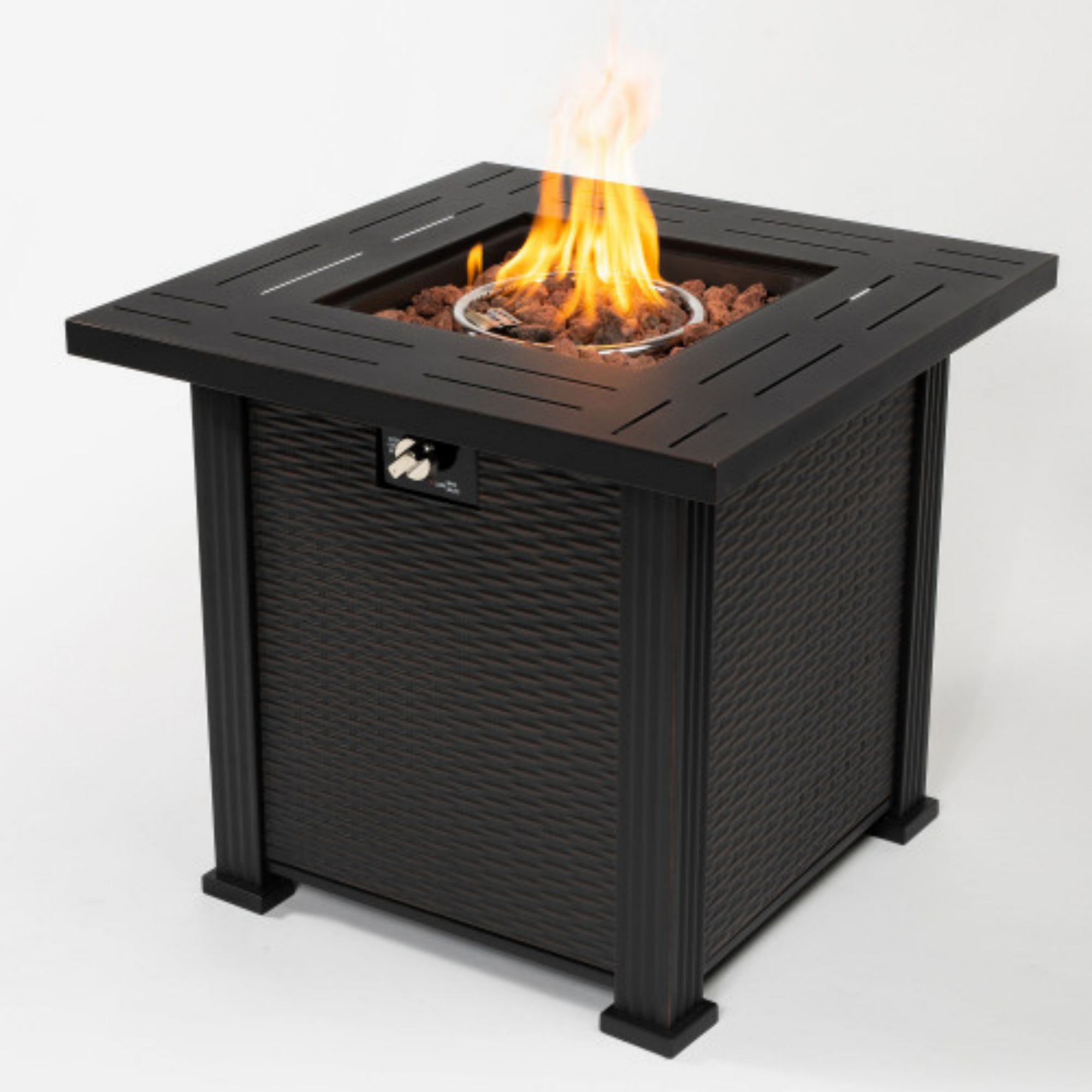 28-in W Black Steel Square Propane Gas Fire Pit Stainless Steel | - CASAINC WF-HYHL-3610CF-LA