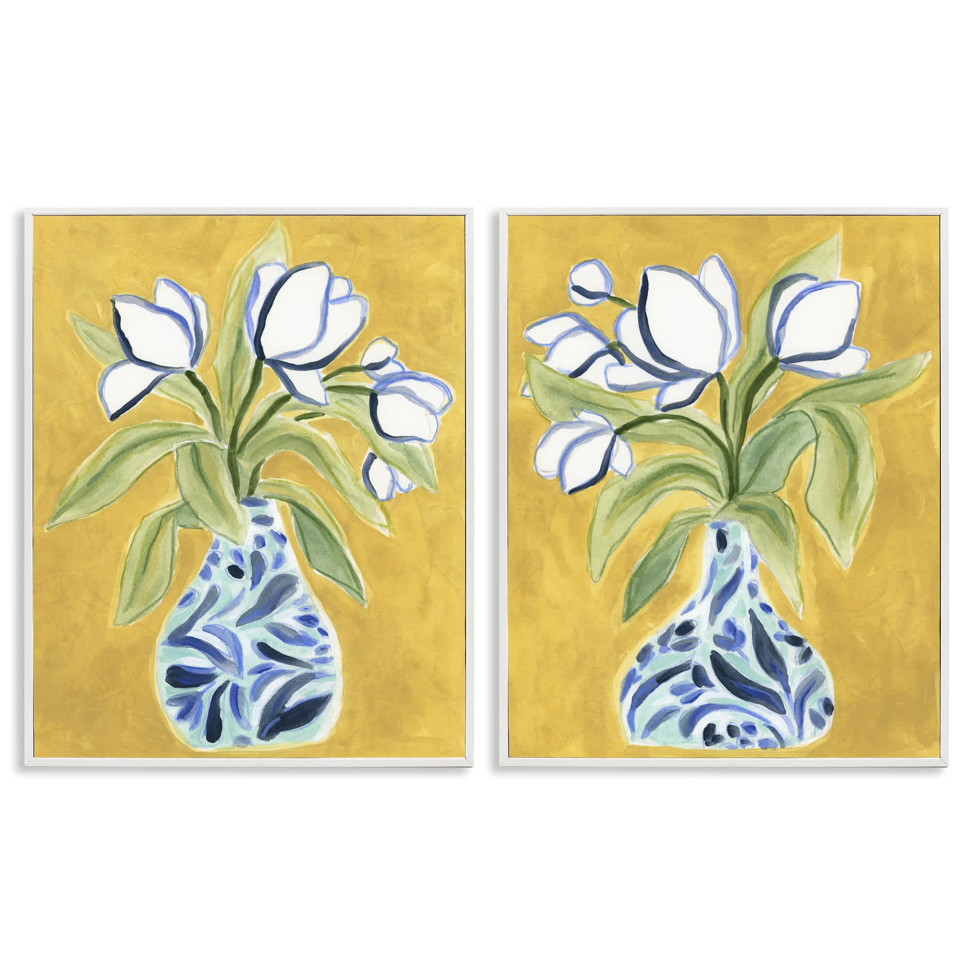 Stupell Industries B2-769-WFR-2PC-16X20 Tulip Vases on Yellow 2 Piece White Framed Giclee Art Set By June Erica Vess 16 x 20