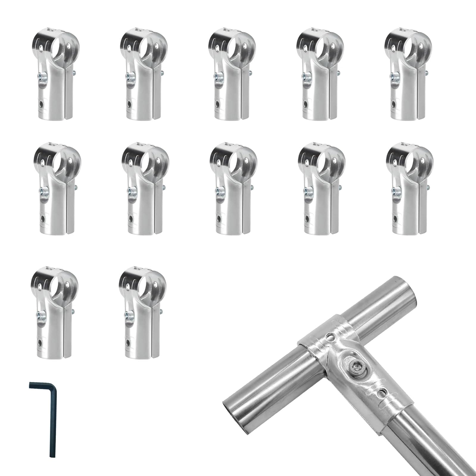 AKSCYZM  12 PCS Half Inch T Pipe Clamps Heavy Duty Galvanized Steel Connectors with Bolts and Nuts for Chain Link Fence Corner Fitting End Rail