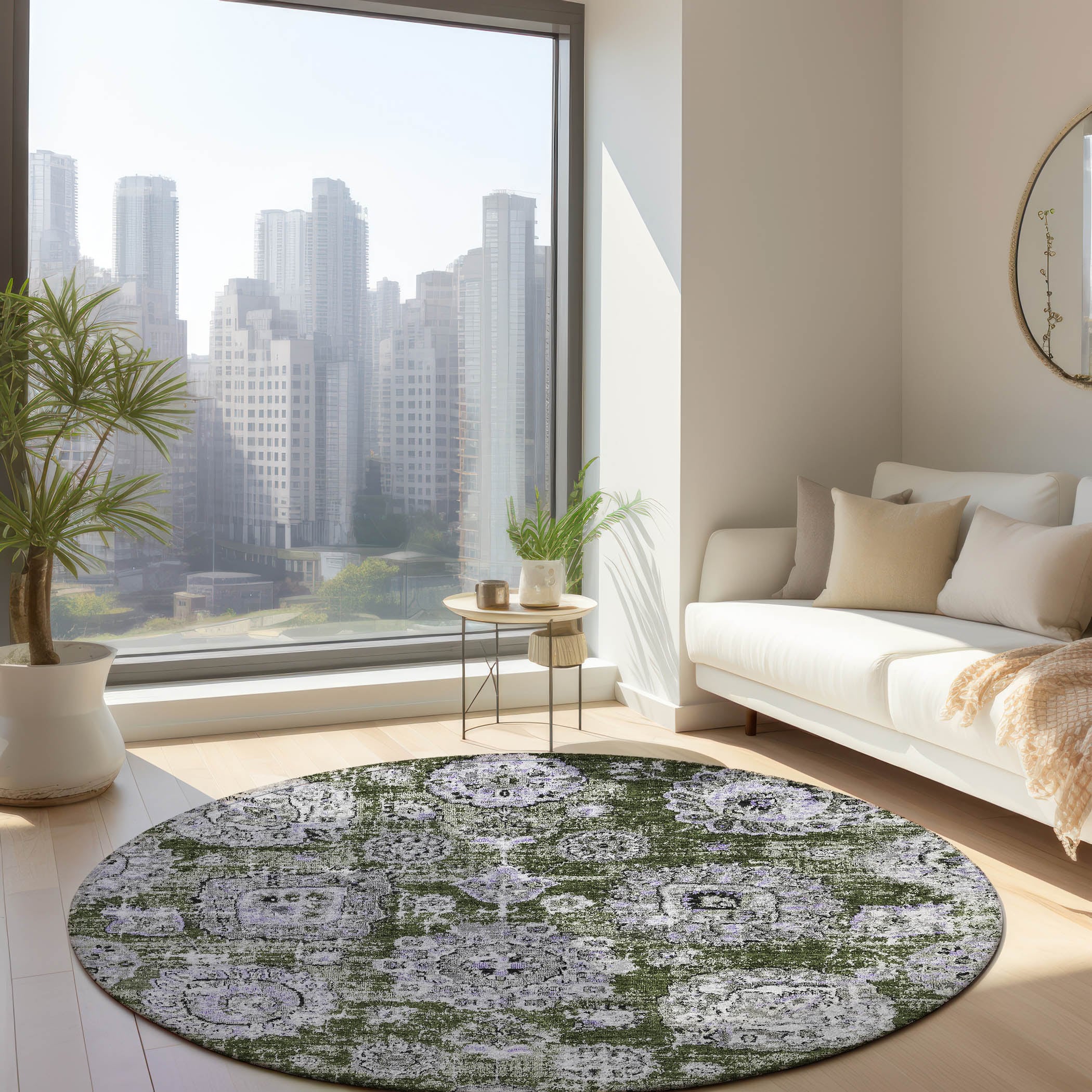 Addison Rugs ACN634OL8RO Chantille ACN634OL 8 x 8 (ft) Polyester Olive Round Indoor/Outdoor Geometric Machine washable Area rug