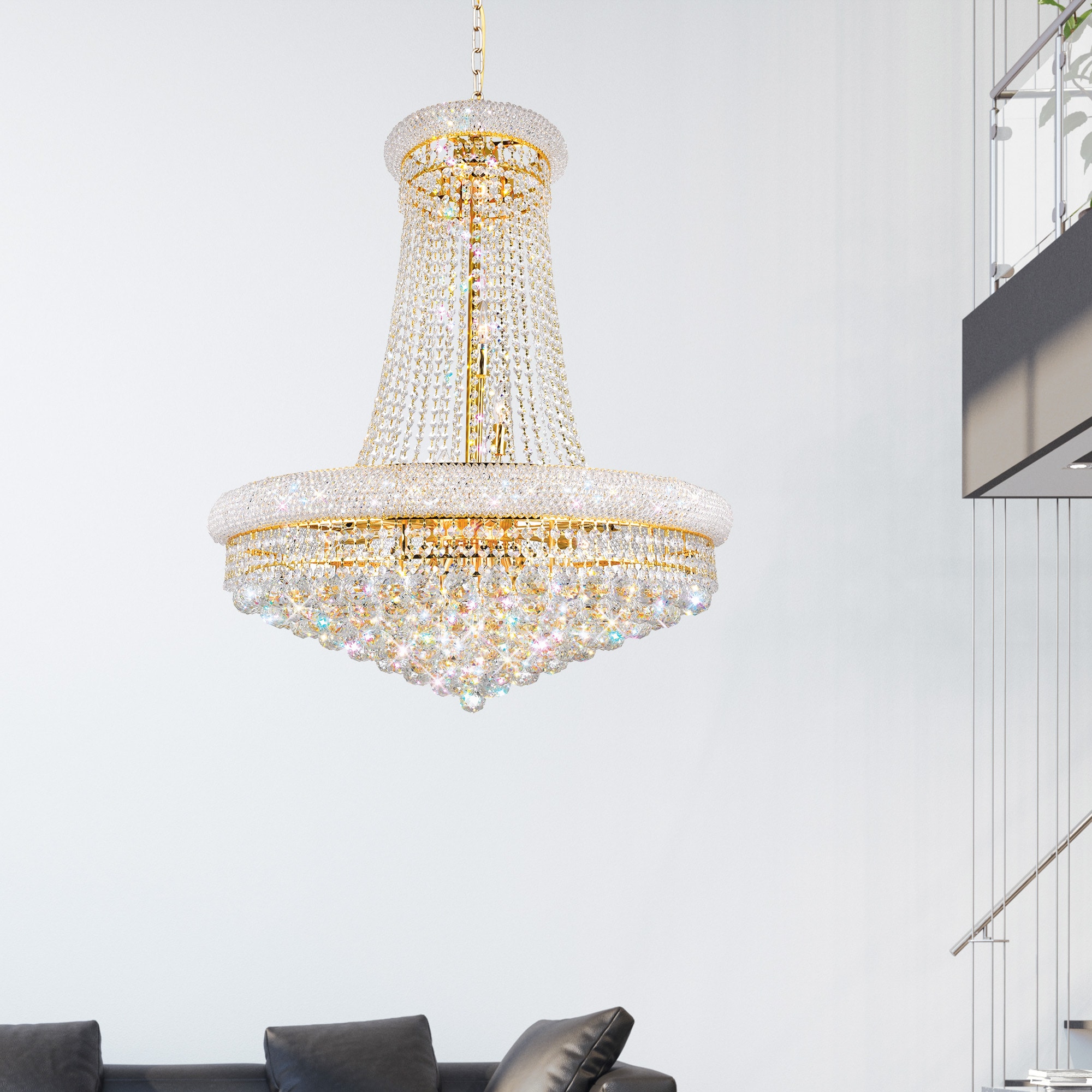 CWI Lighting 8001P28G Empire 18 -Light Gold Traditional Crystal For Use in Bathrooms, Bedrooms, Dining Rooms, Foyers, Kitchens, Living Rooms Chandelier