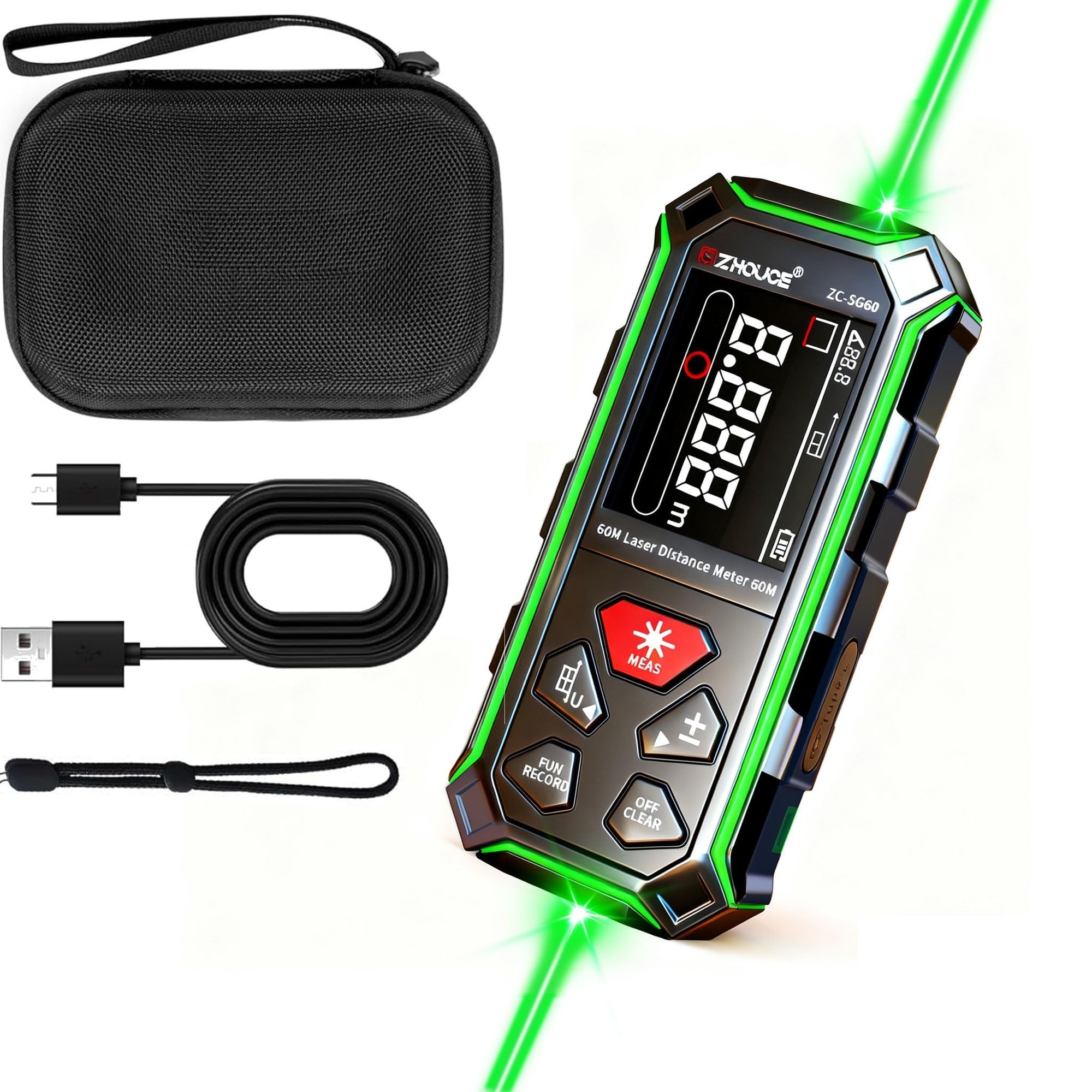 AKSCYZM ZC-SG60 Dual Laser Measuring Tool 196Ft Green-Beam Bilateral ...