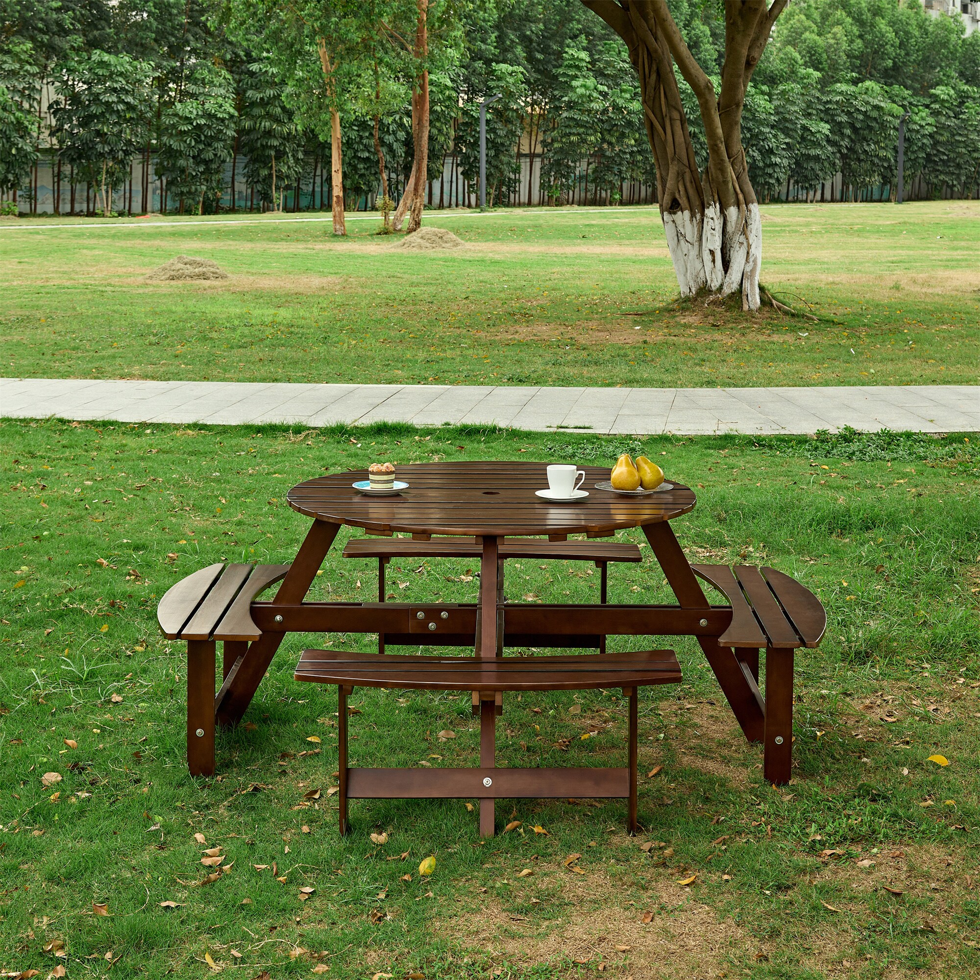 BABOOM 43.5 in Brown Wood Round Picnic Table BOM 0190SL CO at Lowes