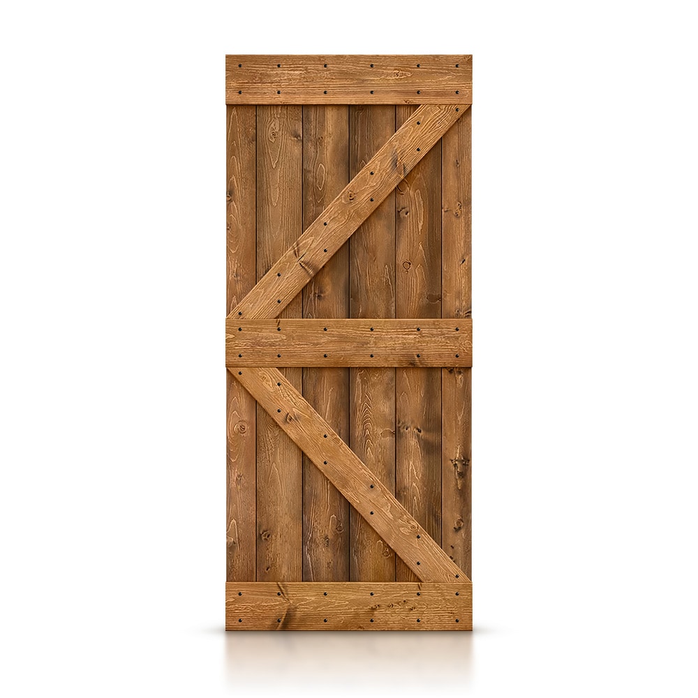 CALHOME DOOR-ASM-K38BT 38-in x 84-in Walnut K-frame Pine Wood Solid core Single Barn Door (Hardware Not Included)