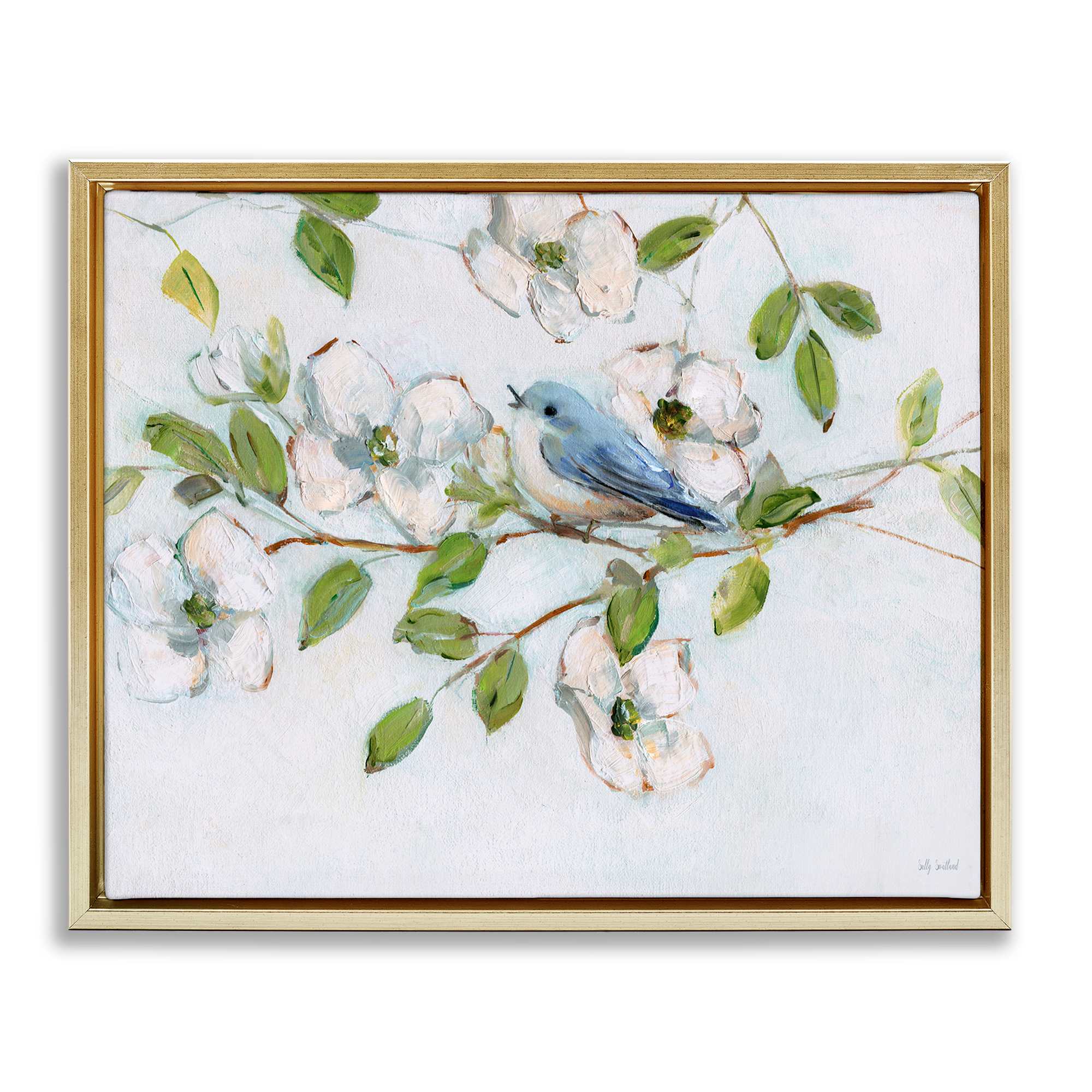 Stupell Industries BS-234-FFG-16X20 Bluebird on Dogwood Branch Gold Framed Floater Canvas Wall Art By Sally Swatland 21 x 17