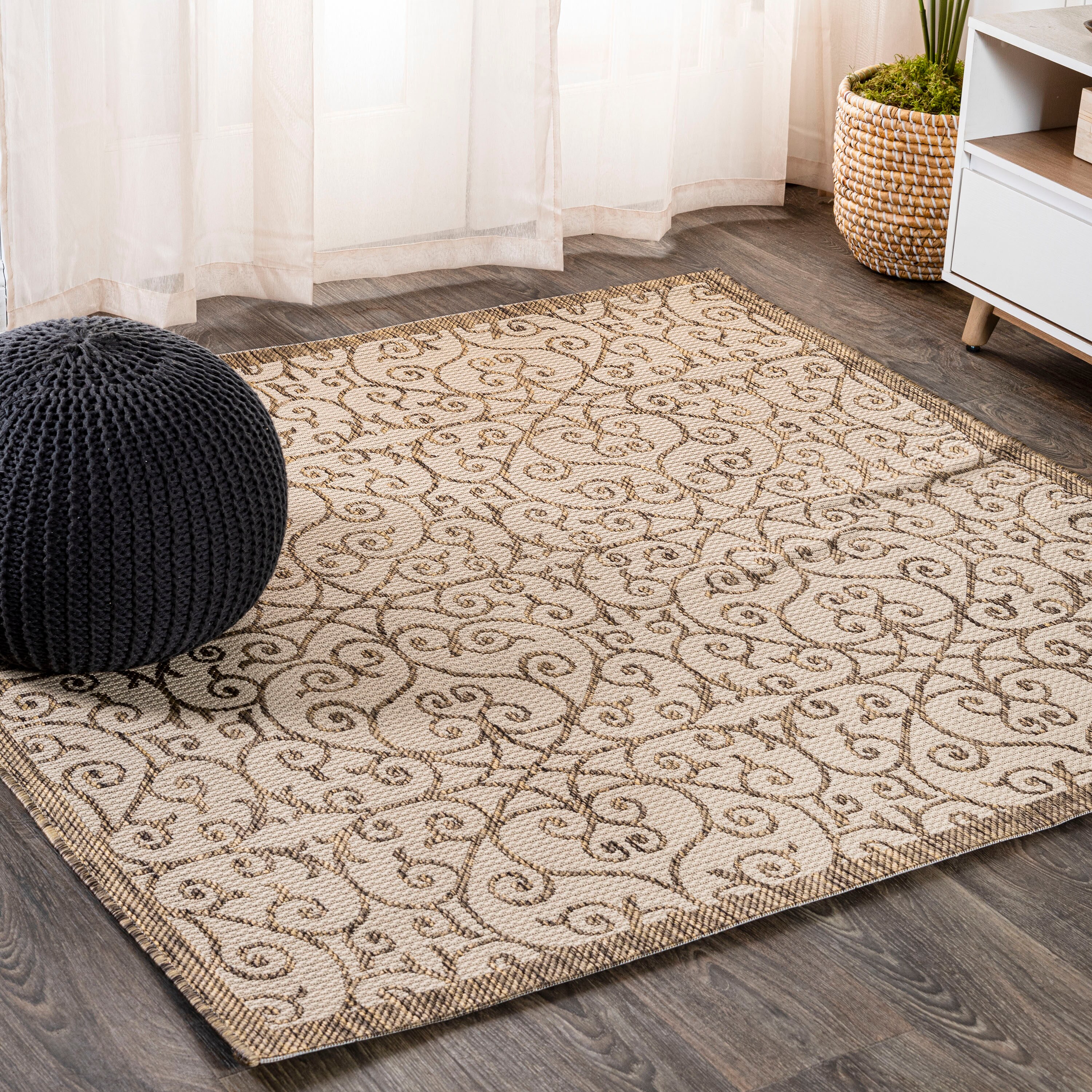 JONATHAN  Y SMB107B-9SQ SANTA MONICA Madrid Vintage Filigree Textured Weave 9 x 9 (ft) Polypropylene Beige/Brown Square Indoor Medallion Bohemian/Eclectic Area rug