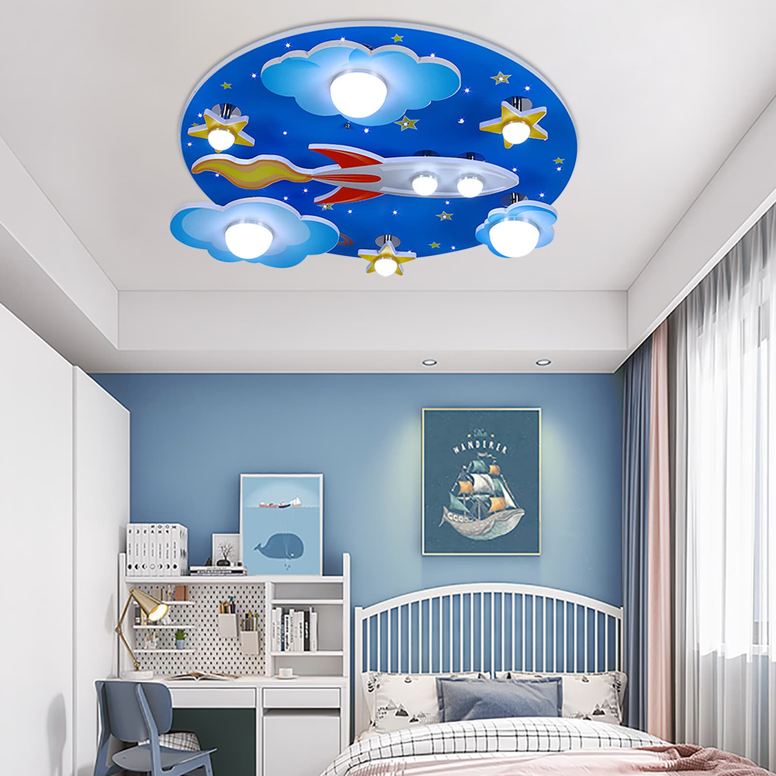 Oukaning HG-HSYXF-5008 Cosmic star 8 -Light 23.6-in Multiple finishes Blue Integrated LED Flush Mount Light
